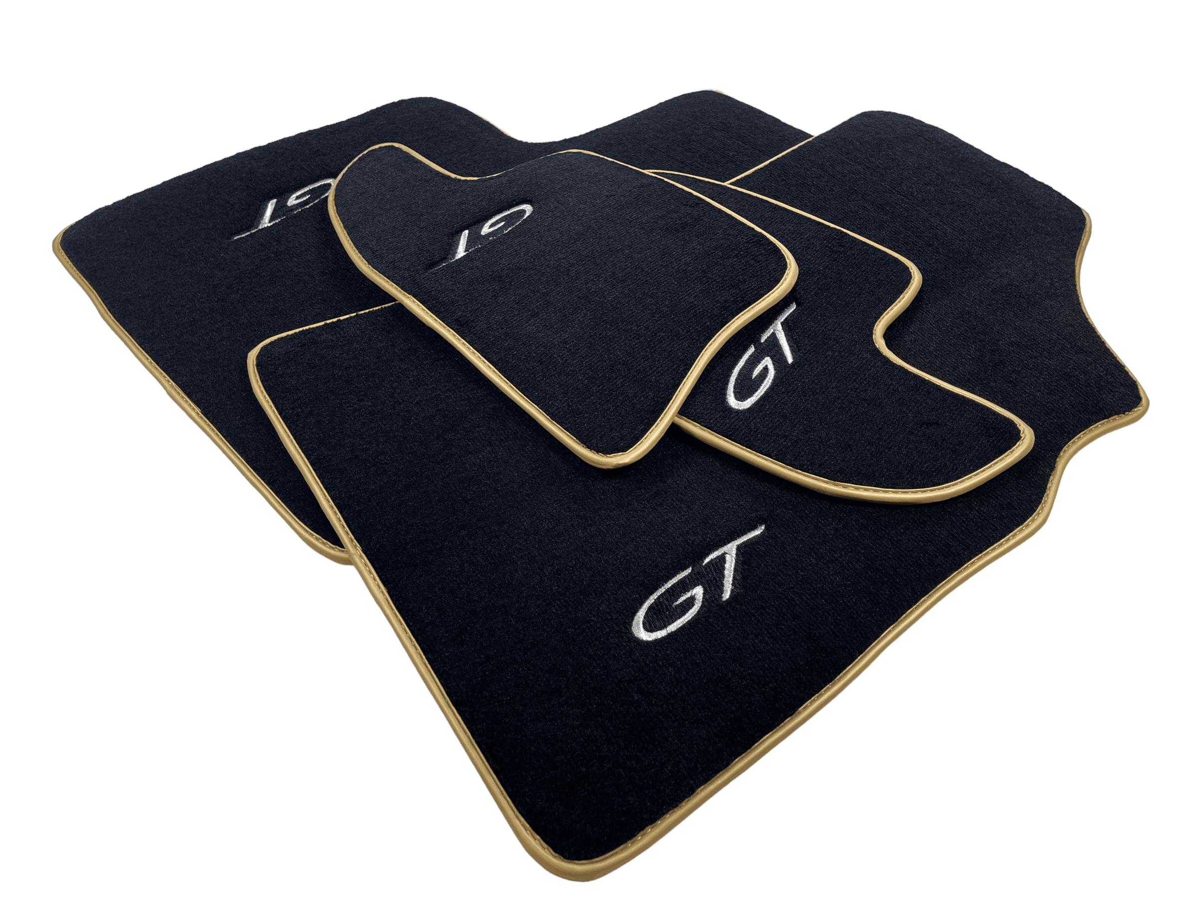 Black Floor Mats For Bentley Continental GTC (2011-2018) With Gold Color Trim - AutoWin