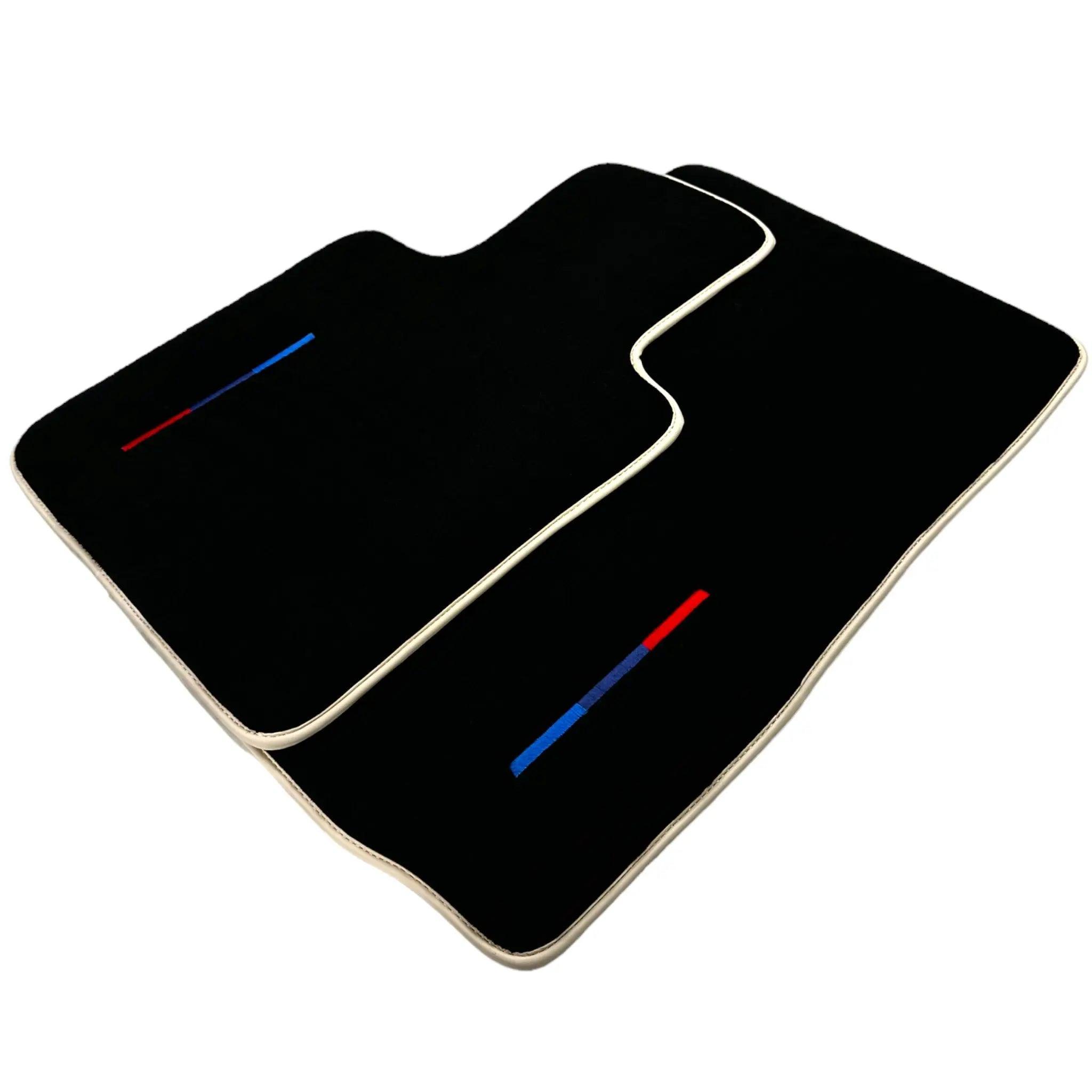 Black Floor Mats For BMW Z4 Series E89 With Color Stripes and Beige Trim Tailored Set Perfect Fit - AutoWin
