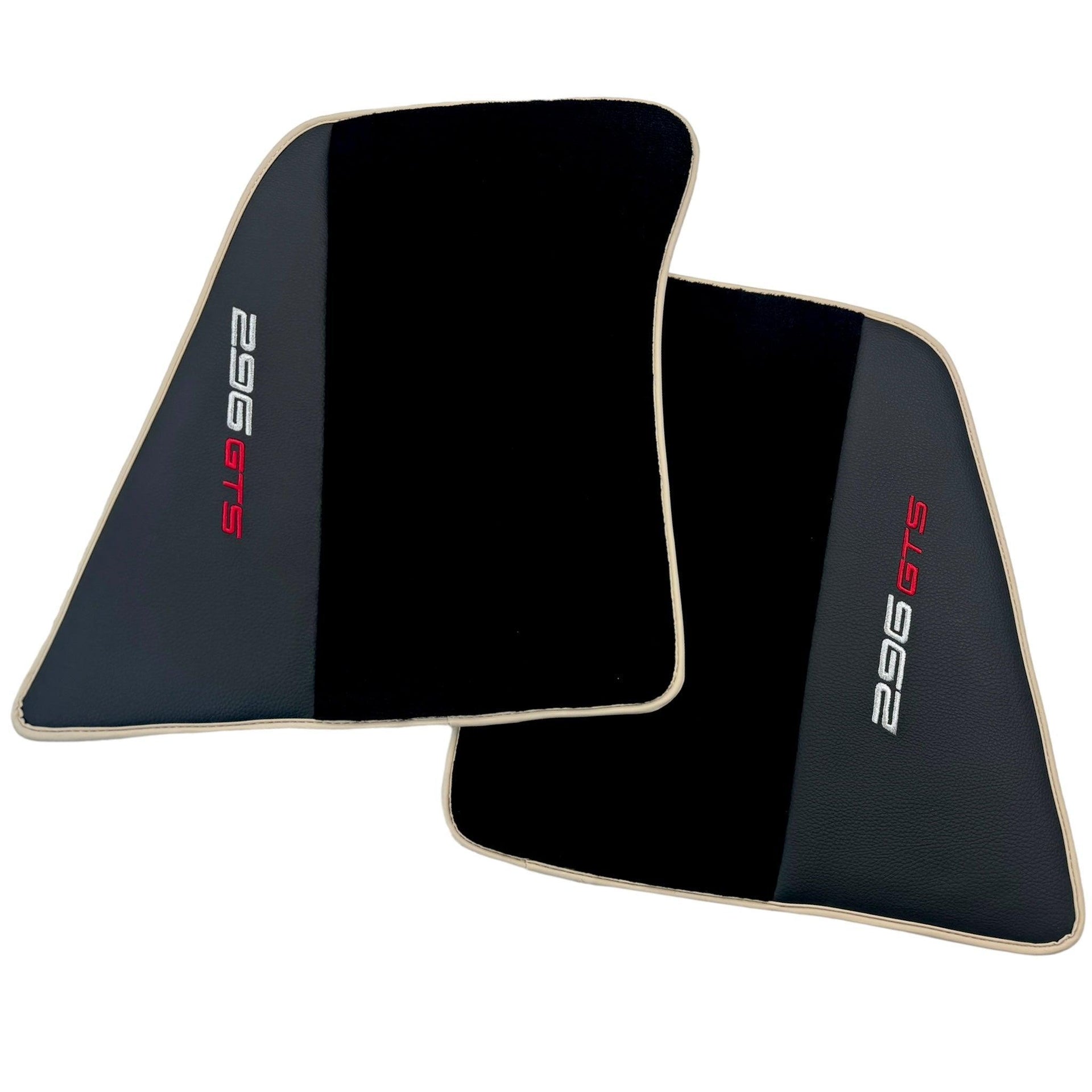 Black Floor Mats for Ferrari 296 GTS (2022-2024) with Leather and Beige Trim - AutoWin