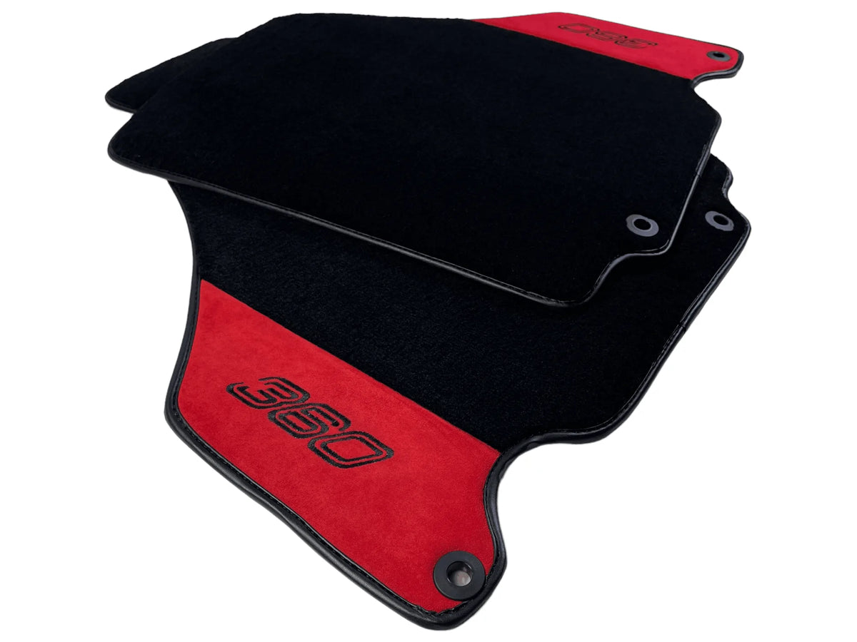 Black Floor Mats For Ferrari 360 Modena 1999-2005 With Red Alcantara Leather - AutoWin