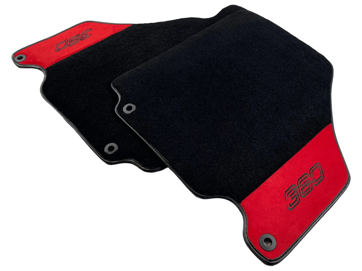 Black Floor Mats For Ferrari 360 Modena 1999-2005 With Red Alcantara Leather - AutoWin