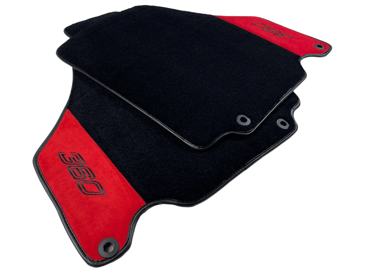 Black Floor Mats For Ferrari 360 Modena 1999-2005 With Red Alcantara Leather - AutoWin