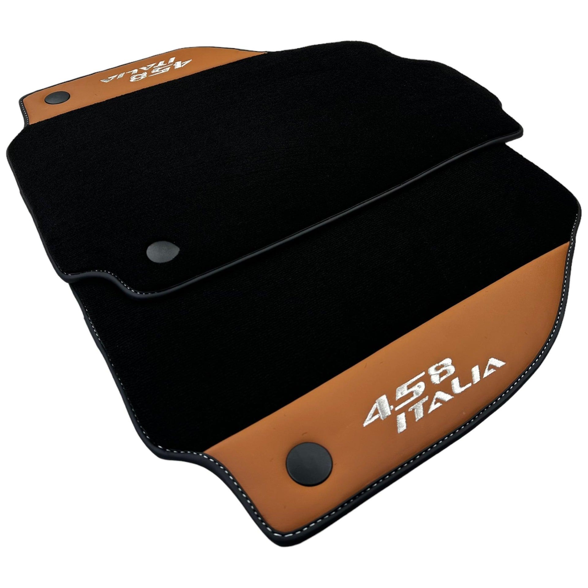 Black Floor Mats for Ferrari 458 Italia (2009-2015) with Cuoio Nappa Leather - AutoWin