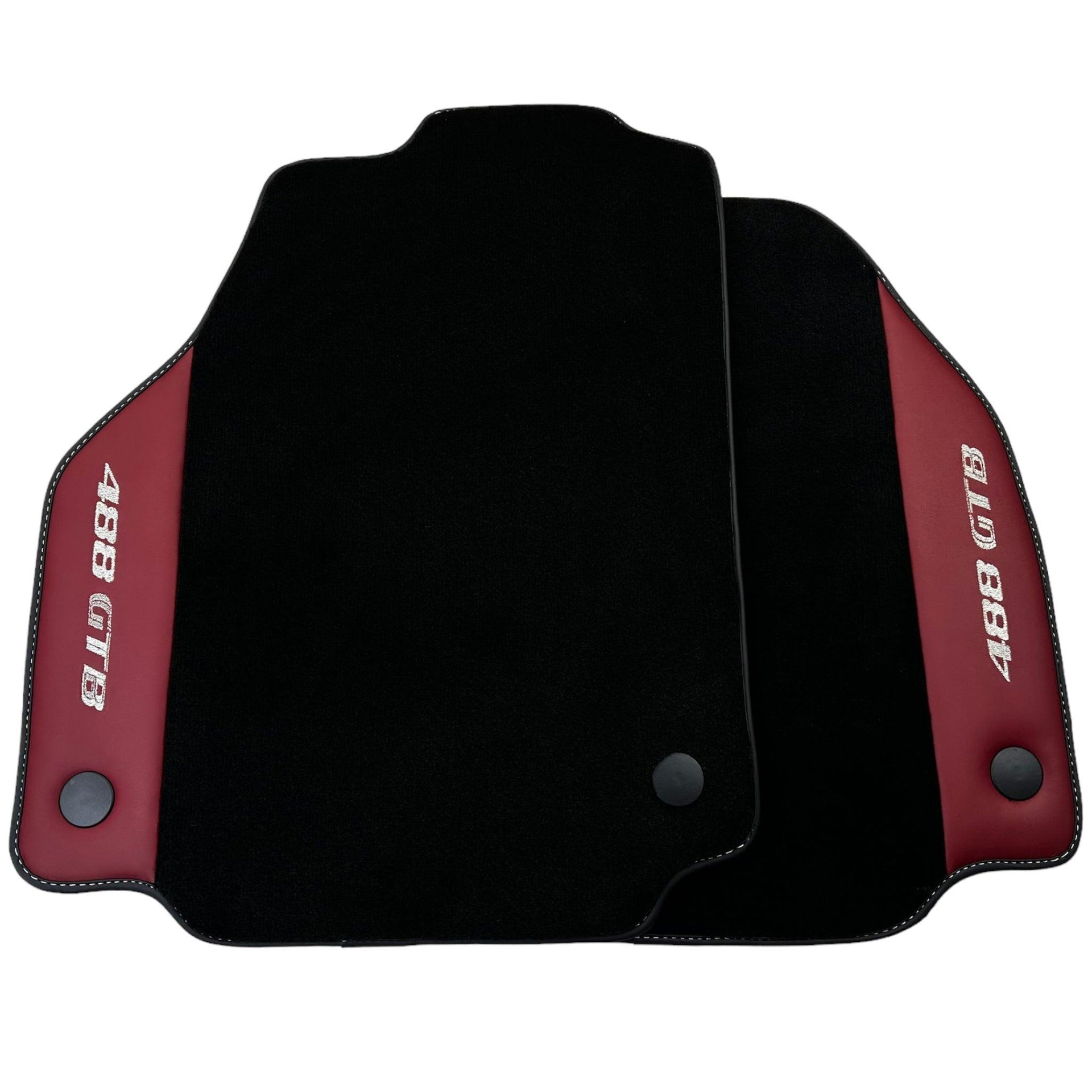 Black Floor Mats for Ferrari 488 GTB (2015-2022) with Bordeaux Nappa Leather - AutoWin