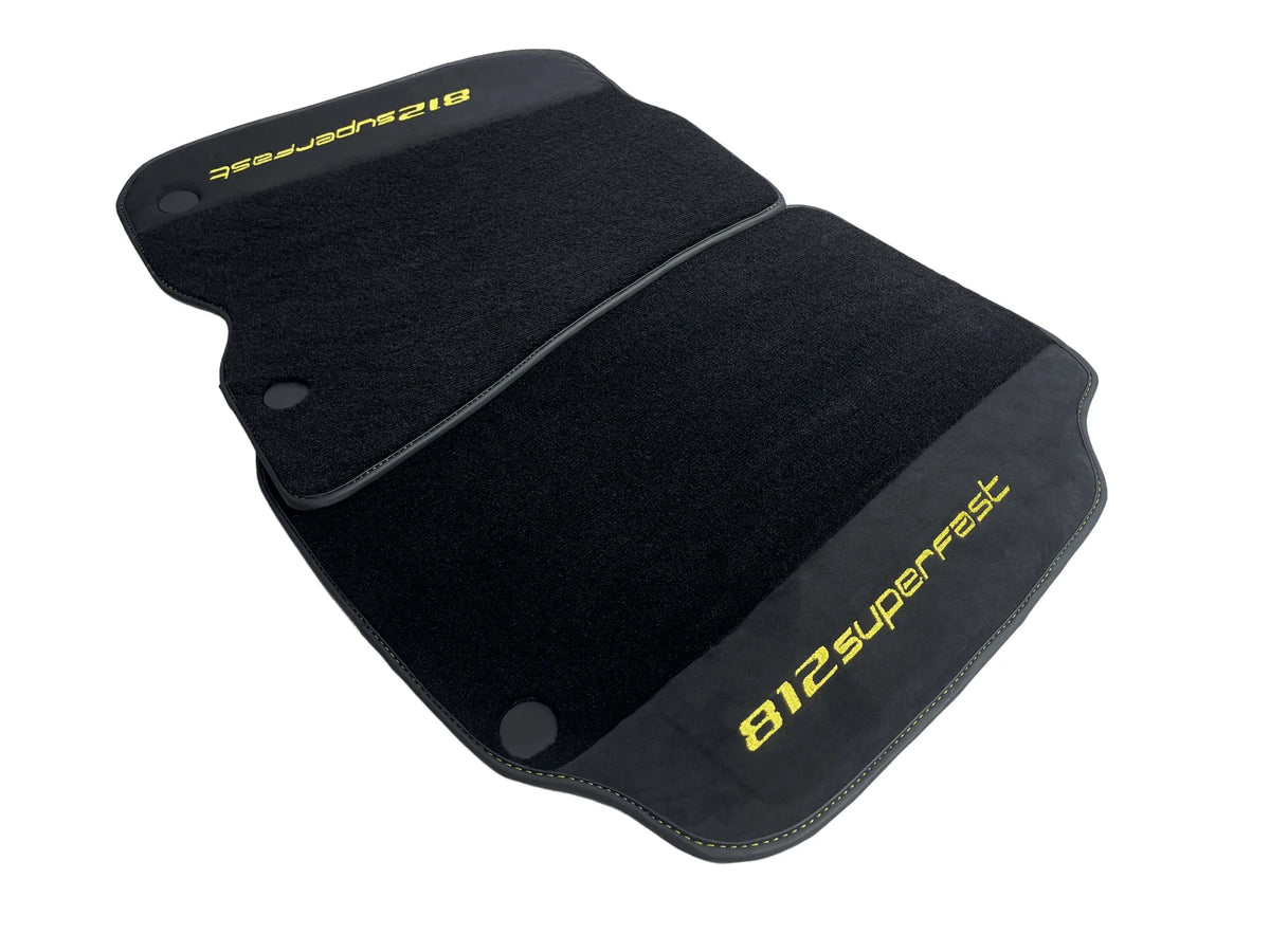 Black Floor Mats For Ferrari 812 Superfast With Alcantara Leather Yellow Edition - AutoWin