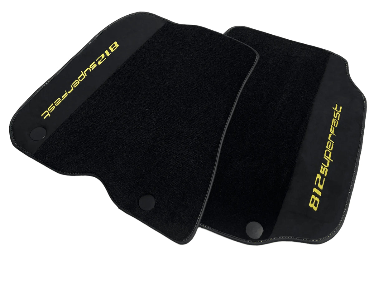 Black Floor Mats For Ferrari 812 Superfast With Alcantara Leather Yellow Edition - AutoWin