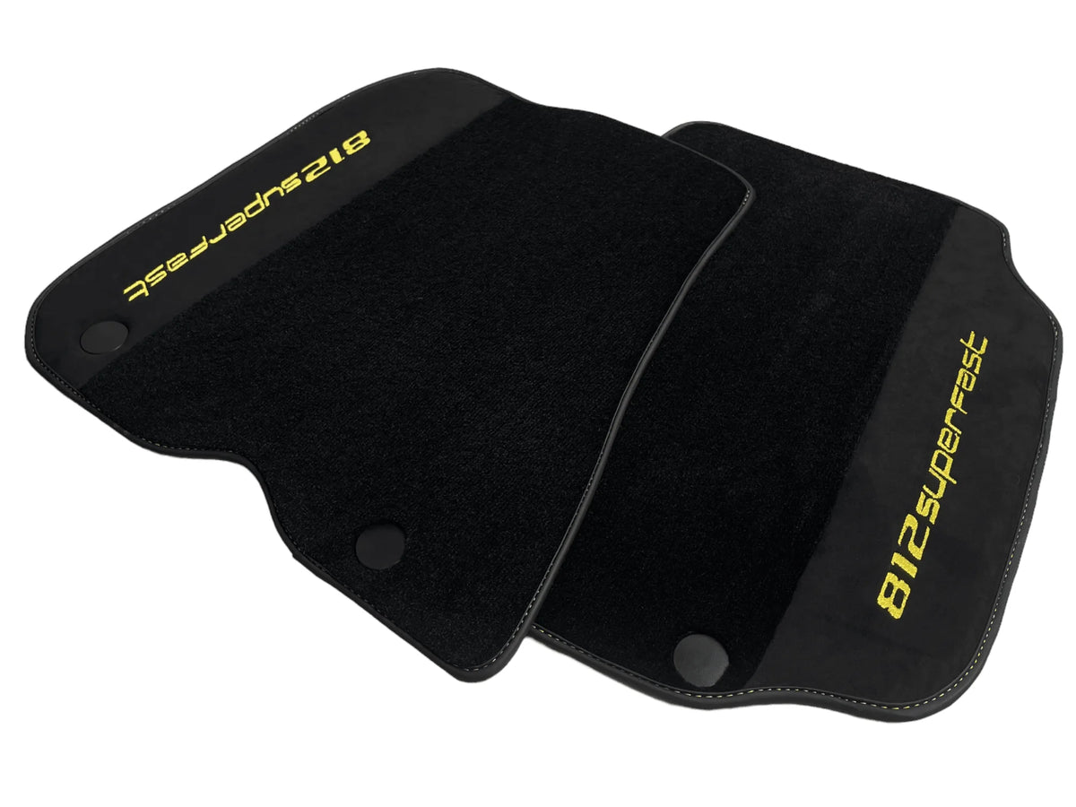 Black Floor Mats For Ferrari 812 Superfast With Alcantara Leather Yellow Edition - AutoWin