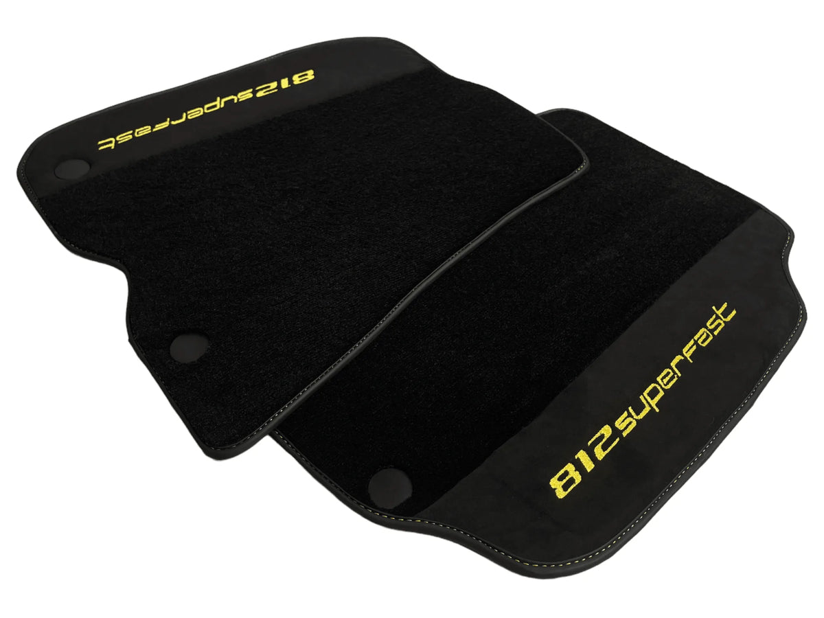 Black Floor Mats For Ferrari 812 Superfast With Alcantara Leather Yellow Edition - AutoWin