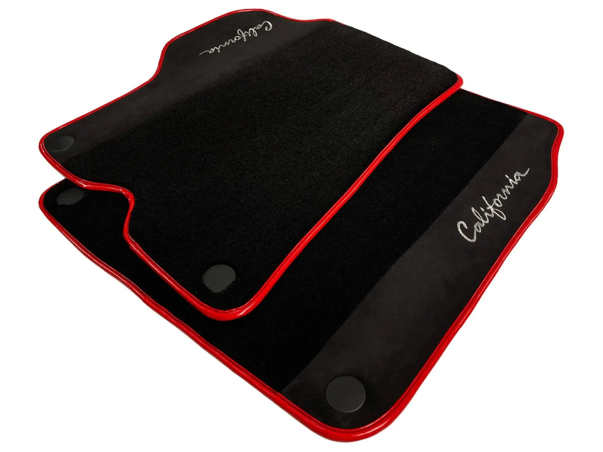 Black Floor Mats For Ferrari California 2008-2014 With Alcantara Red Trim - AutoWin
