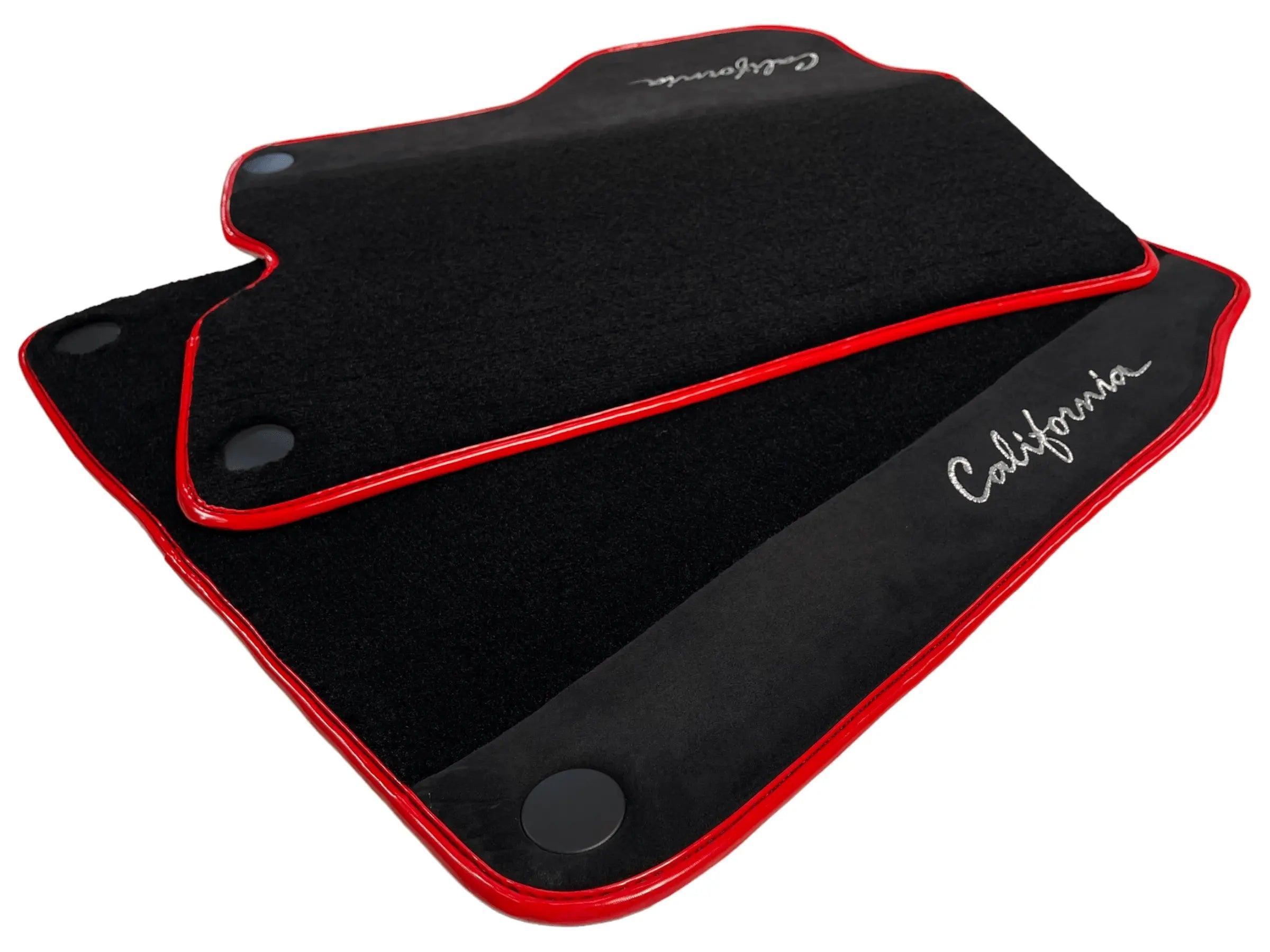 Black Floor Mats For Ferrari California 2008-2014 With Alcantara Red Trim - AutoWin