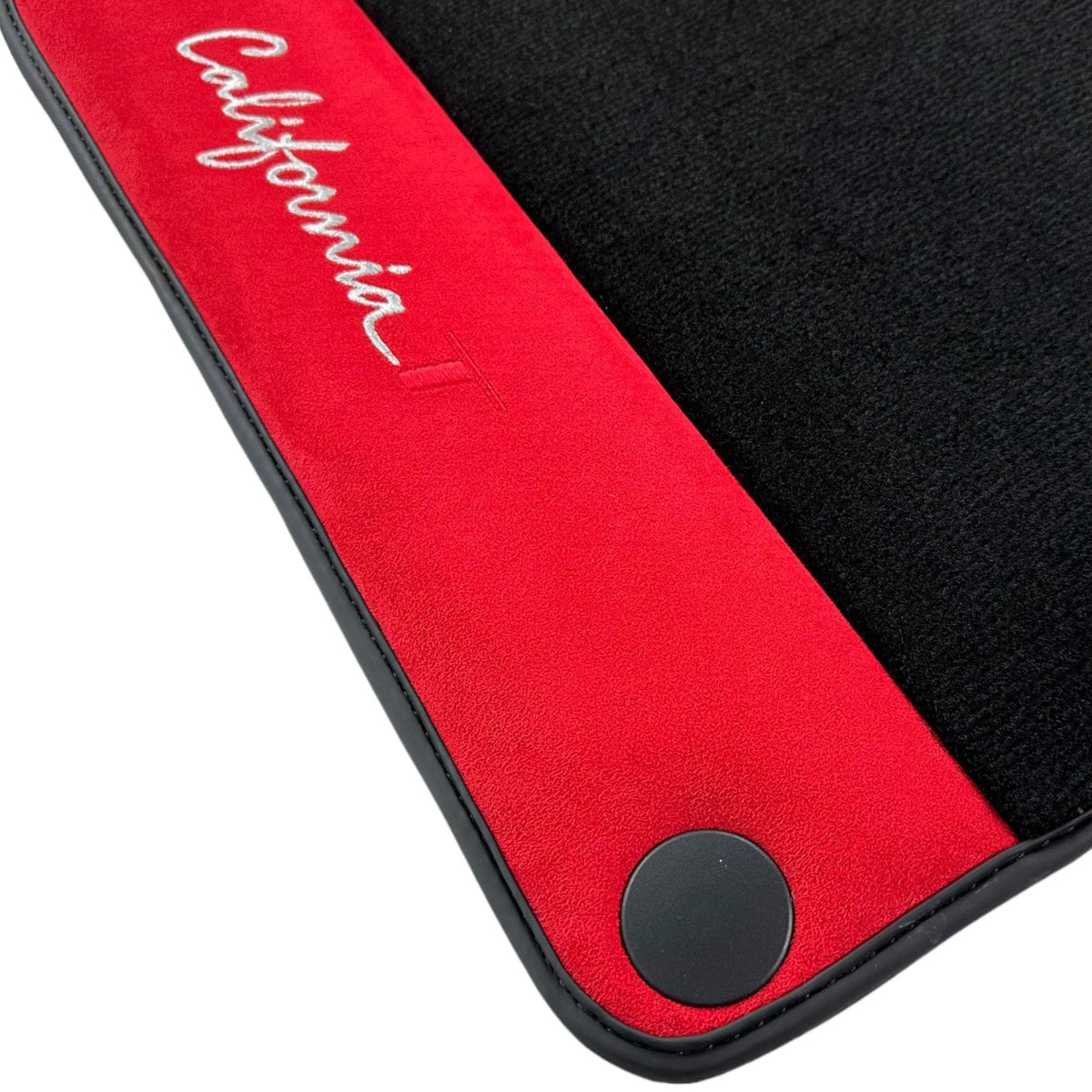 Black Floor Mats For Ferrari California T (2015-2018) with Red Alcantara Leather - AutoWin