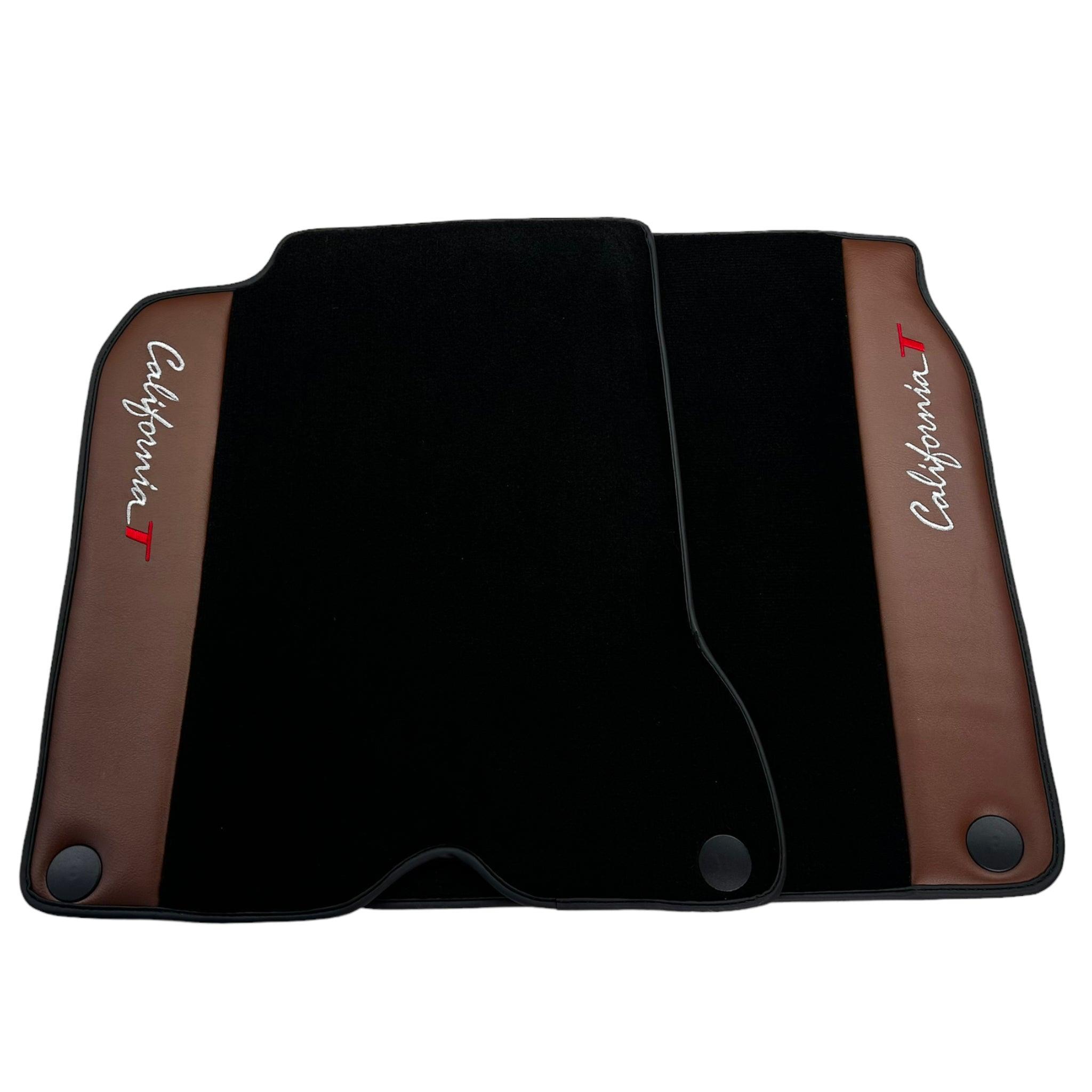 Black Floor Mats For Ferrari California T 2015–2018 with Brown Leather - AutoWin