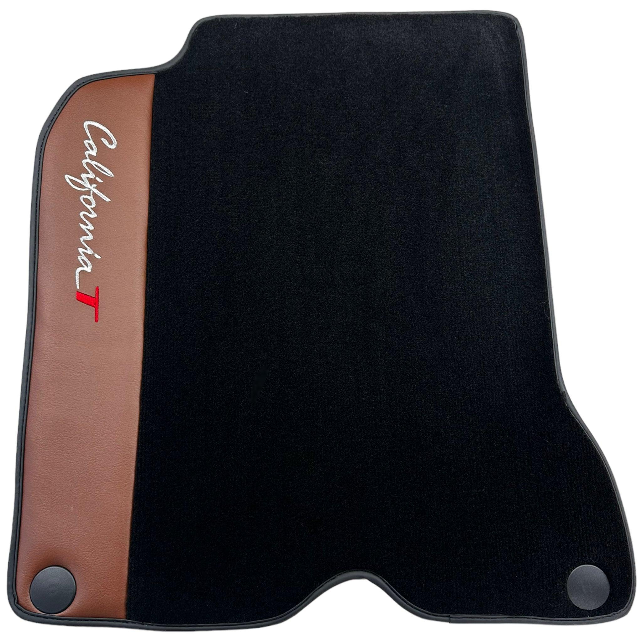 Black Floor Mats For Ferrari California T 2015–2018 with Brown Leather - AutoWin