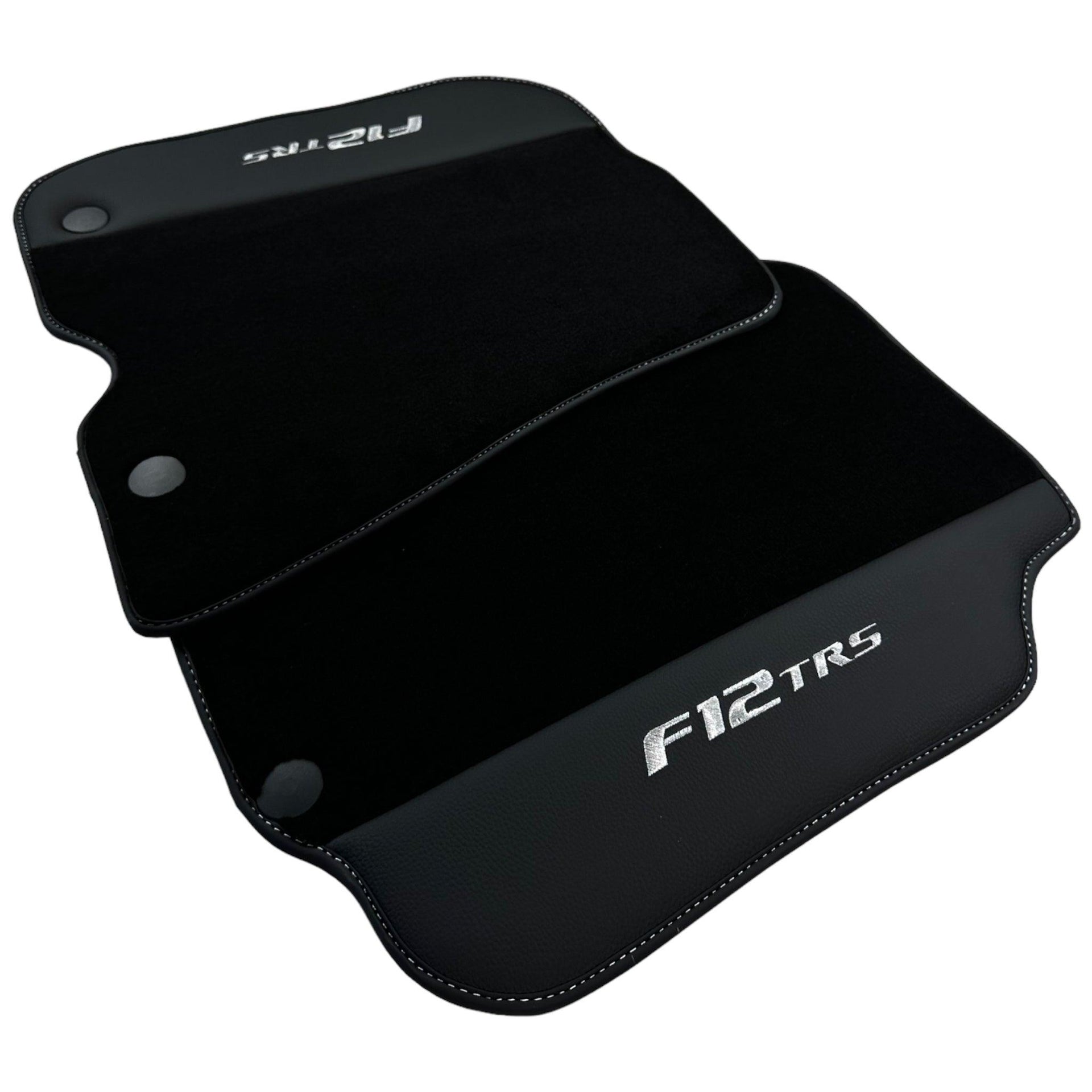 Black Floor Mats for Ferrari F12 TRS (2014) with Leather - AutoWin