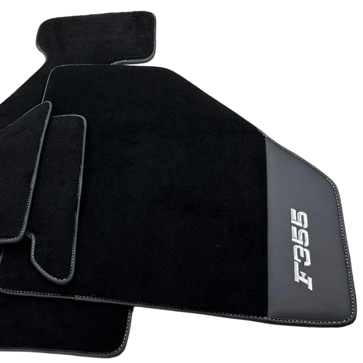 Black Floor Mats For Ferrari F355 1994-1999 With Leather - AutoWin