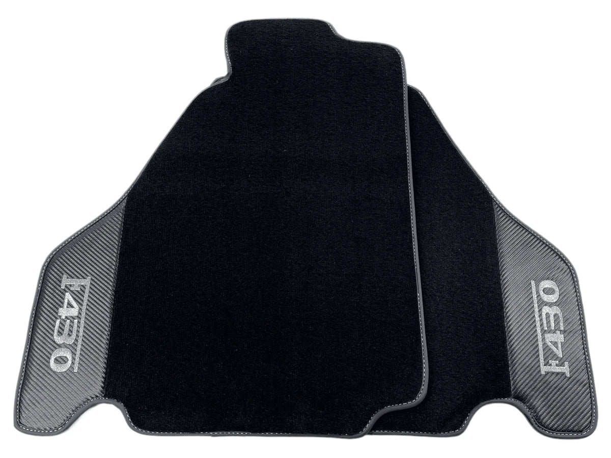 Black Floor Mats For Ferrari F430 2004-2009 With Carbon Fiber Leather - AutoWin