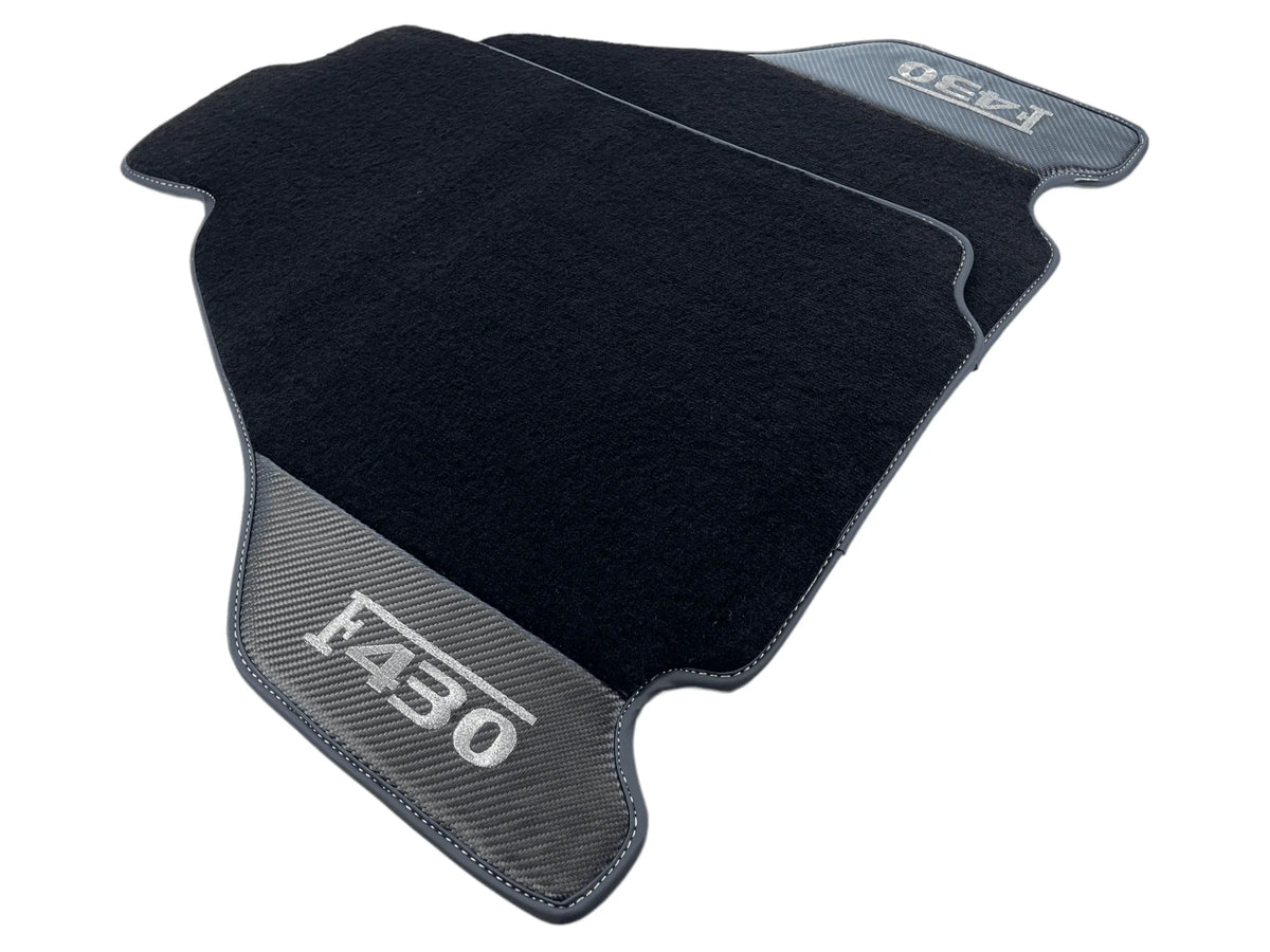 Black Floor Mats For Ferrari F430 2004-2009 With Carbon Fiber Leather - AutoWin