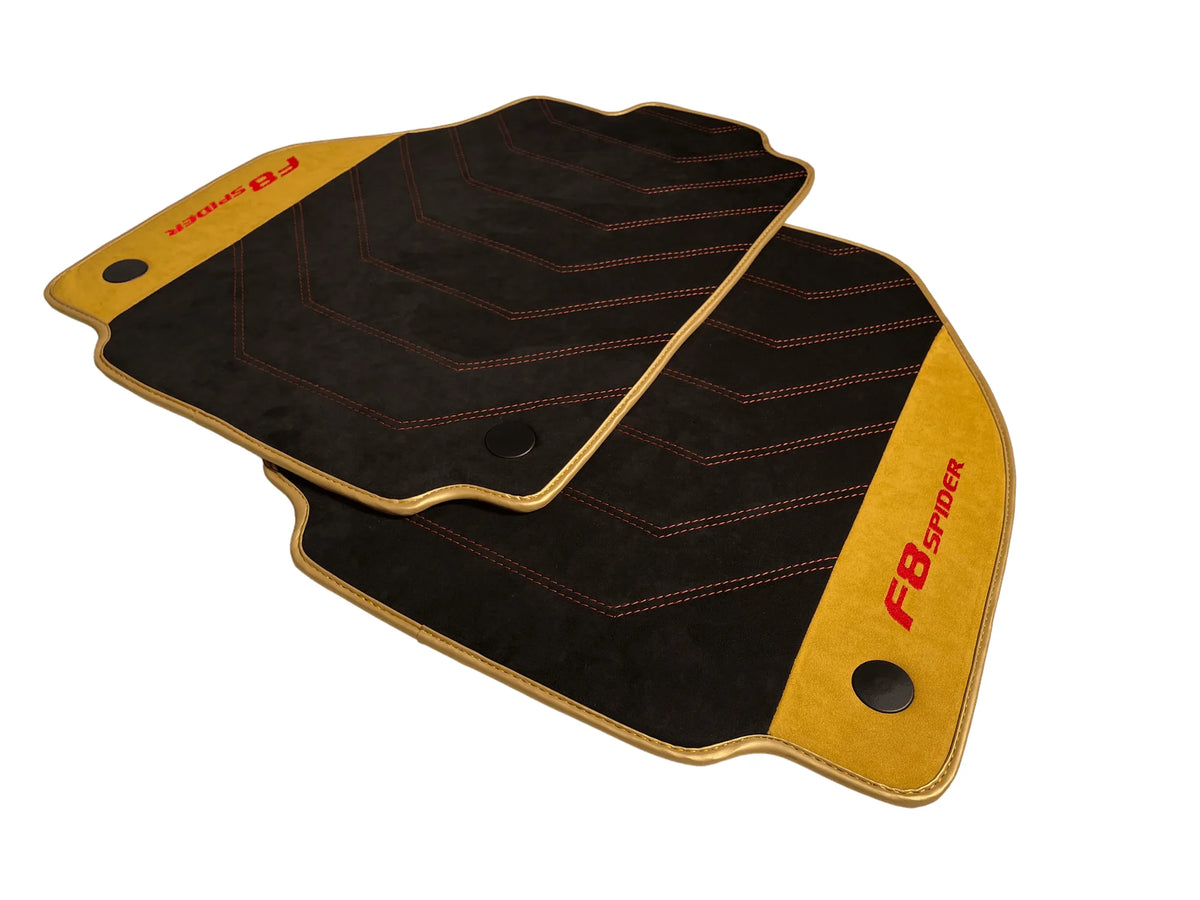 Black Floor Mats For Ferrari F8 Spider 2019-2022 With Tan Alcantara Leather - AutoWin