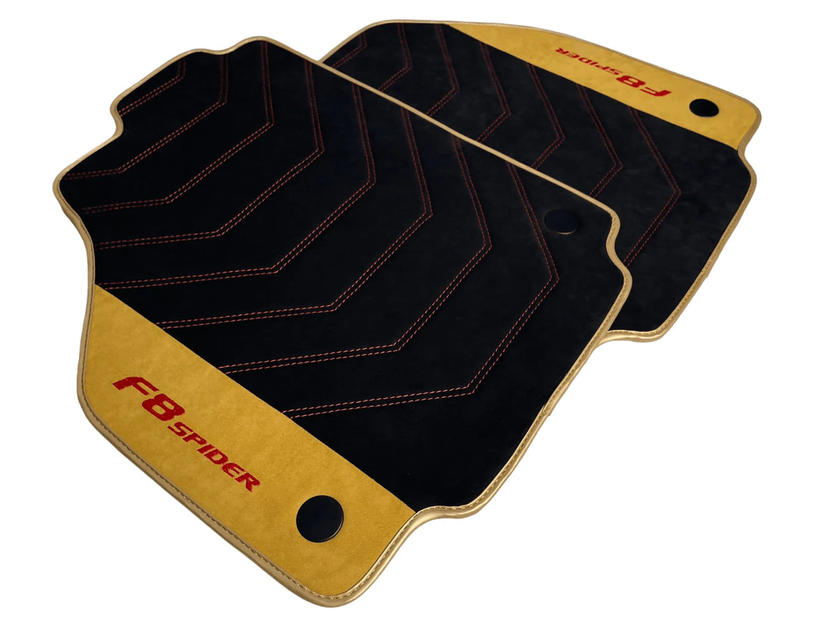 Black Floor Mats For Ferrari F8 Spider 2019-2022 With Tan Alcantara Leather - AutoWin