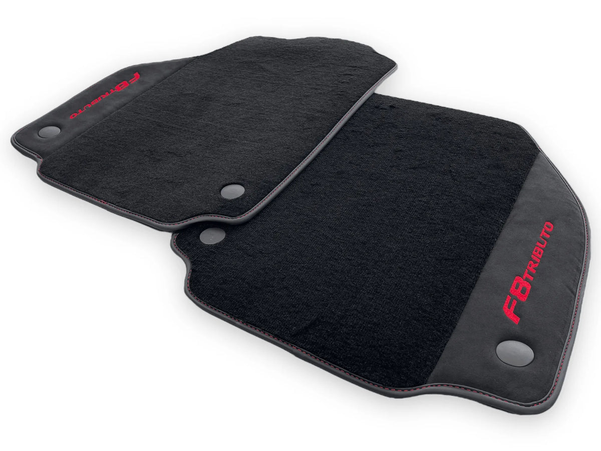 Black Floor Mats For Ferrari F8 Tributo 2019-2022 With Alcantara Leather - AutoWin