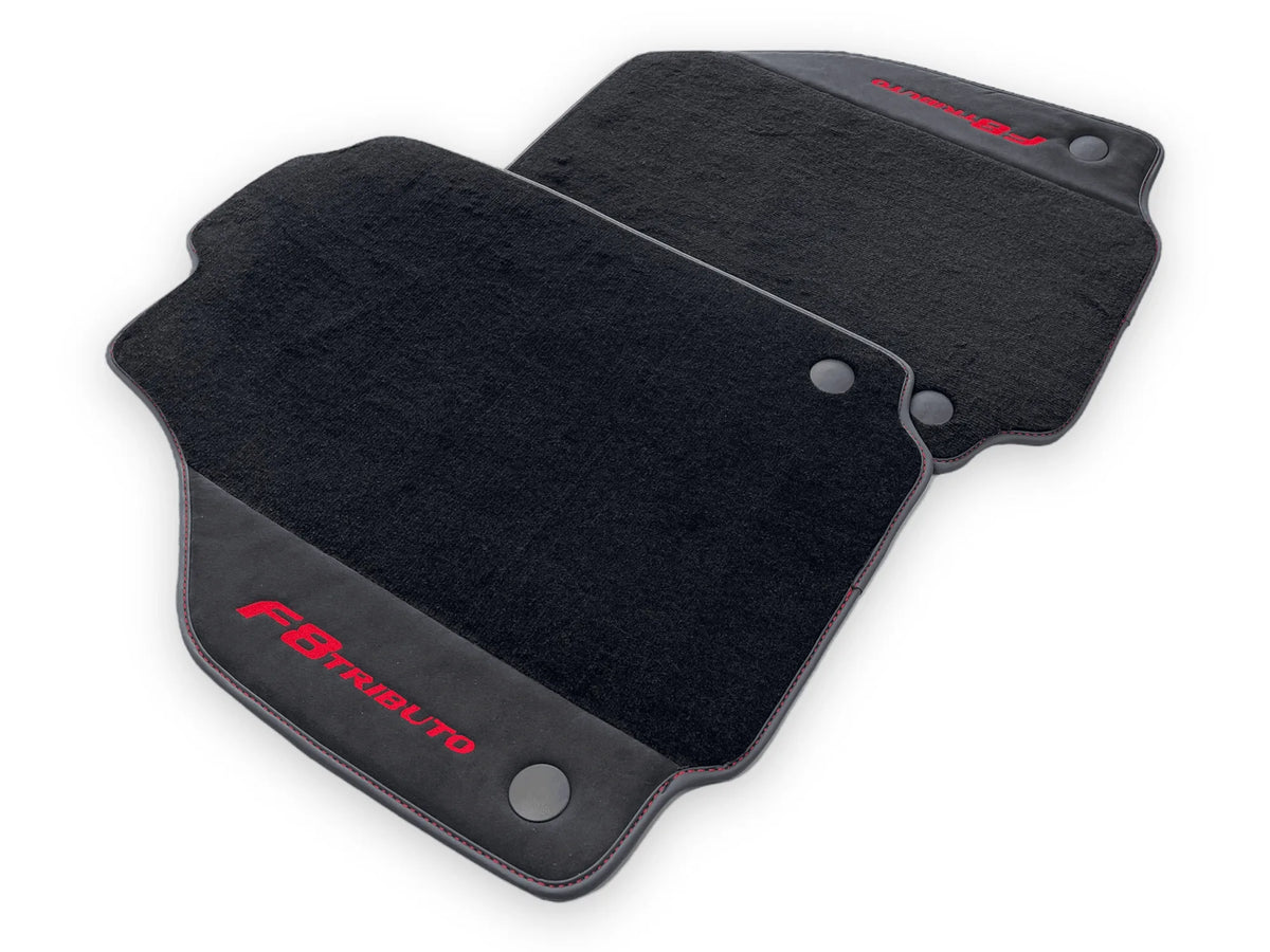 Black Floor Mats For Ferrari F8 Tributo 2019-2022 With Alcantara Leather - AutoWin