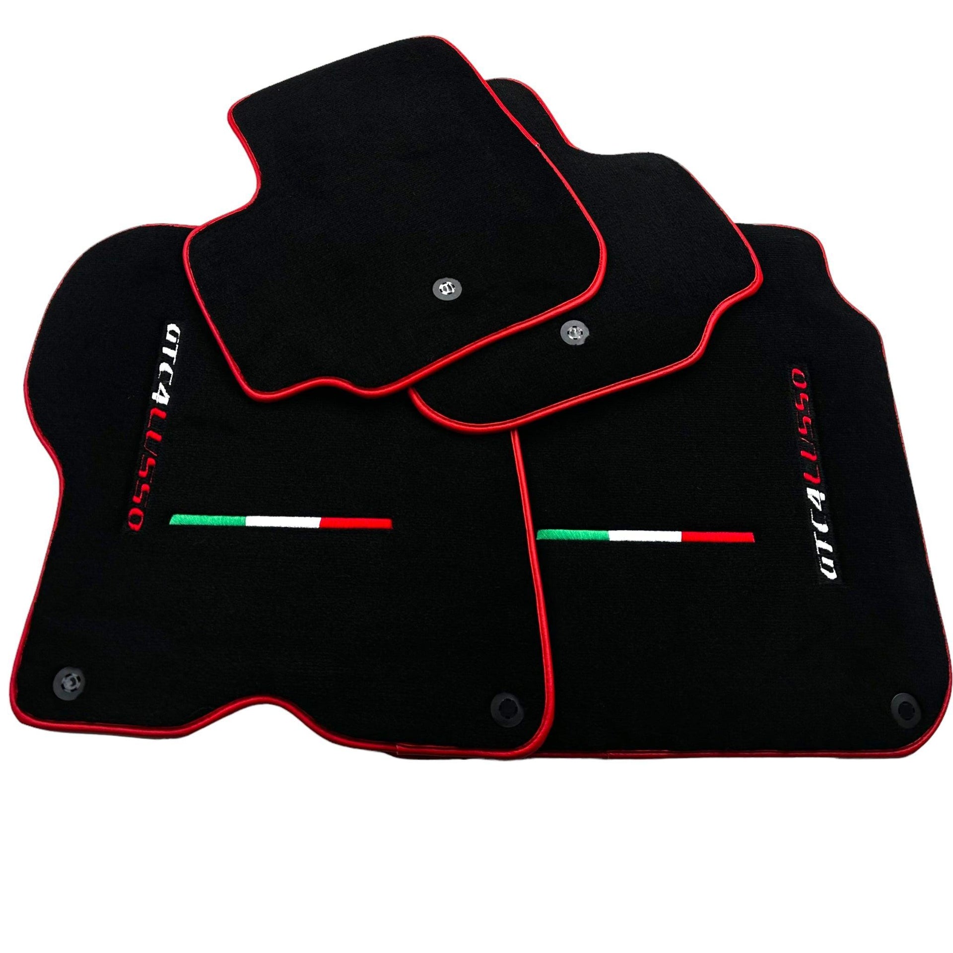Black Floor Mats For Ferrari GTC4 Lusso (2016-2023) Italian Edition with Red Trim - AutoWin