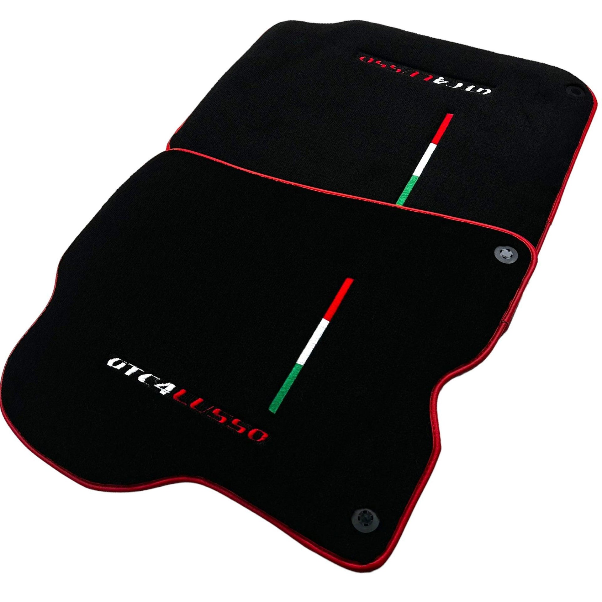 Black Floor Mats For Ferrari GTC4 Lusso (2016-2023) Italian Edition with Red Trim - AutoWin
