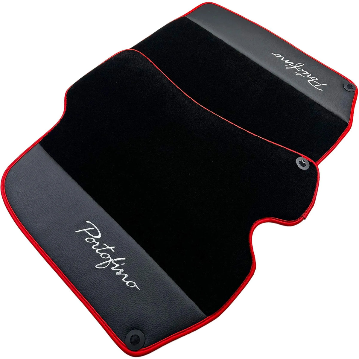 Black Floor Mats For Ferrari Portofino (2018-2023) With Leather and Red Trim - AutoWin