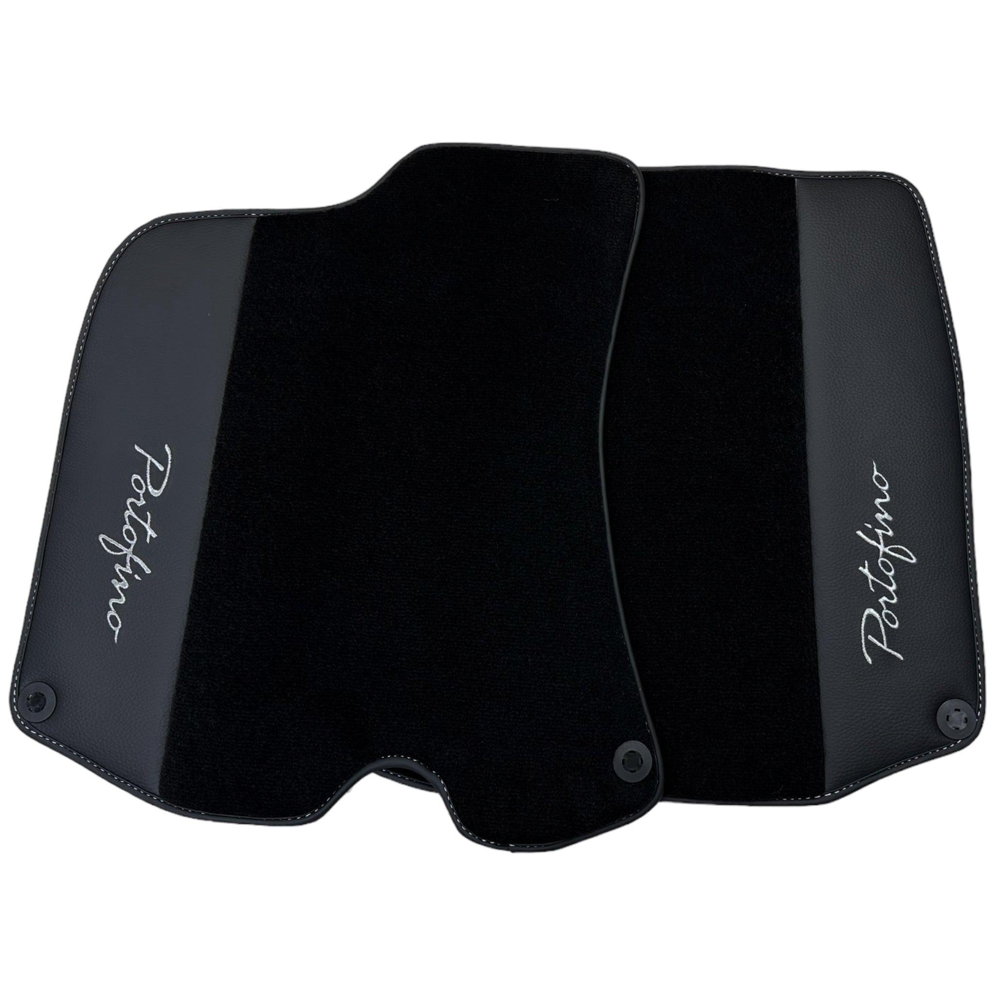Black Floor Mats For Ferrari Portofino (2018-2023) With Leather - AutoWin
