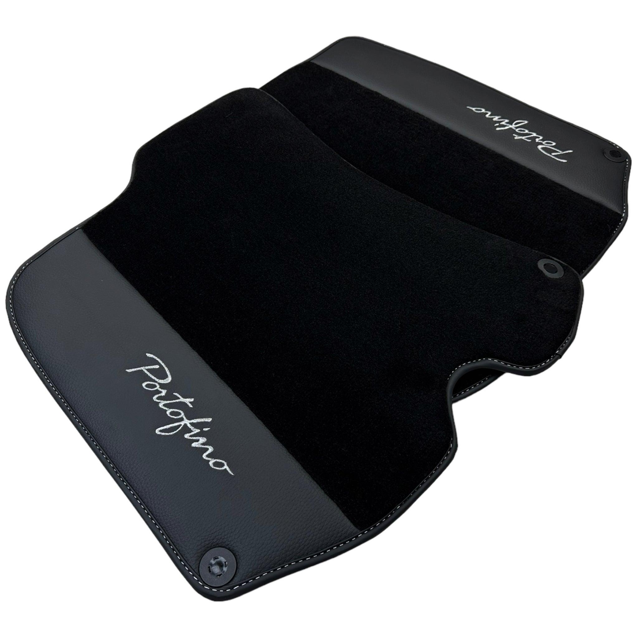 Black Floor Mats For Ferrari Portofino (2018-2023) With Leather - AutoWin