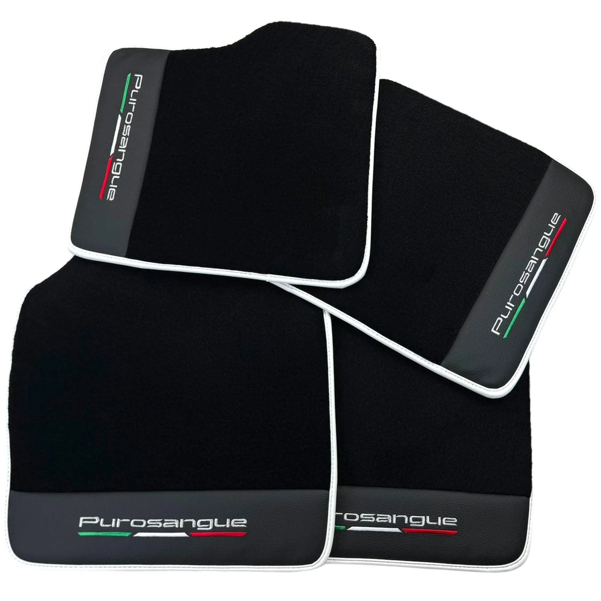 Black Floor Mats for Ferrari Purosangue with Leather and White Trim | Italian Edition - AutoWin