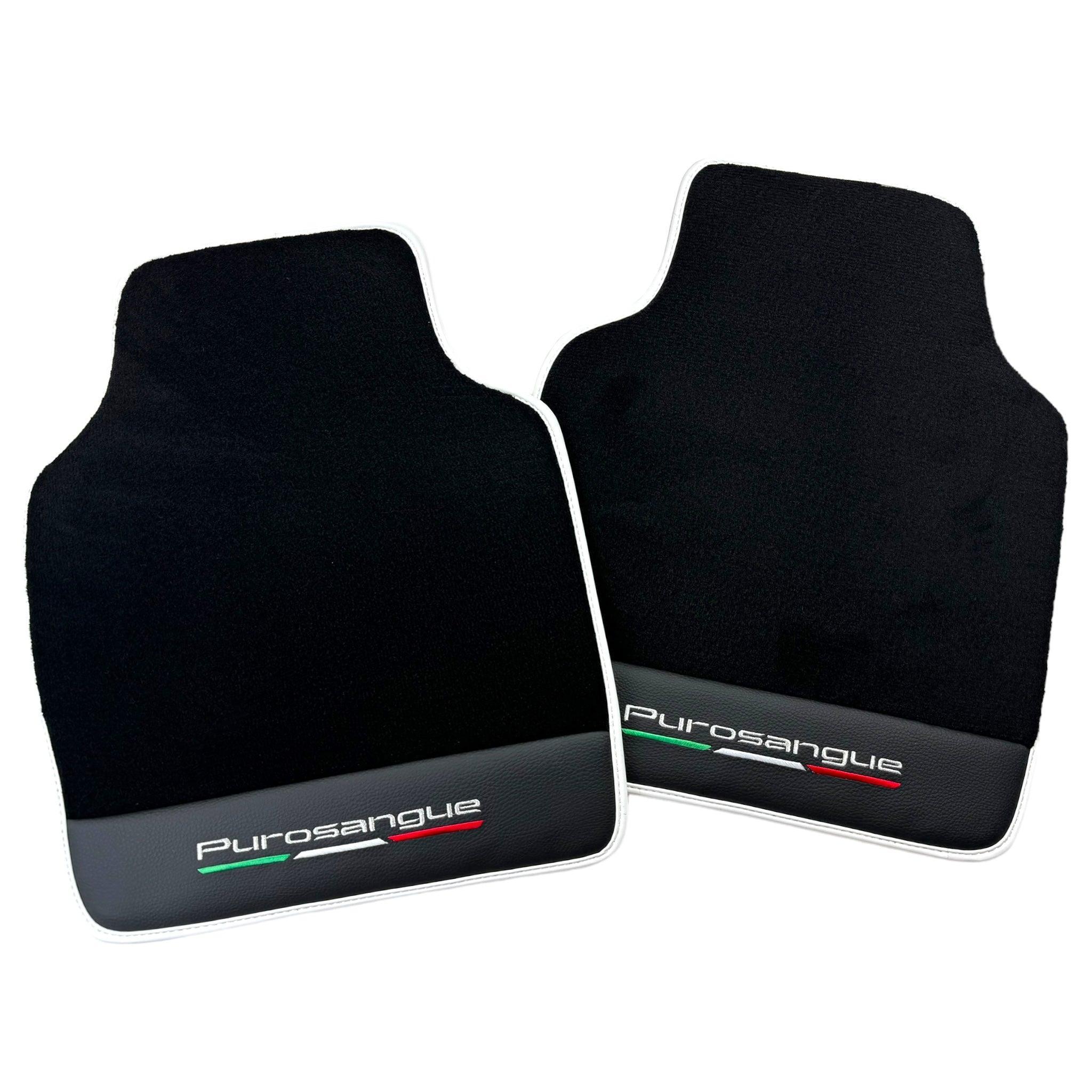 Black Floor Mats for Ferrari Purosangue with Leather and White Trim | Italian Edition - AutoWin
