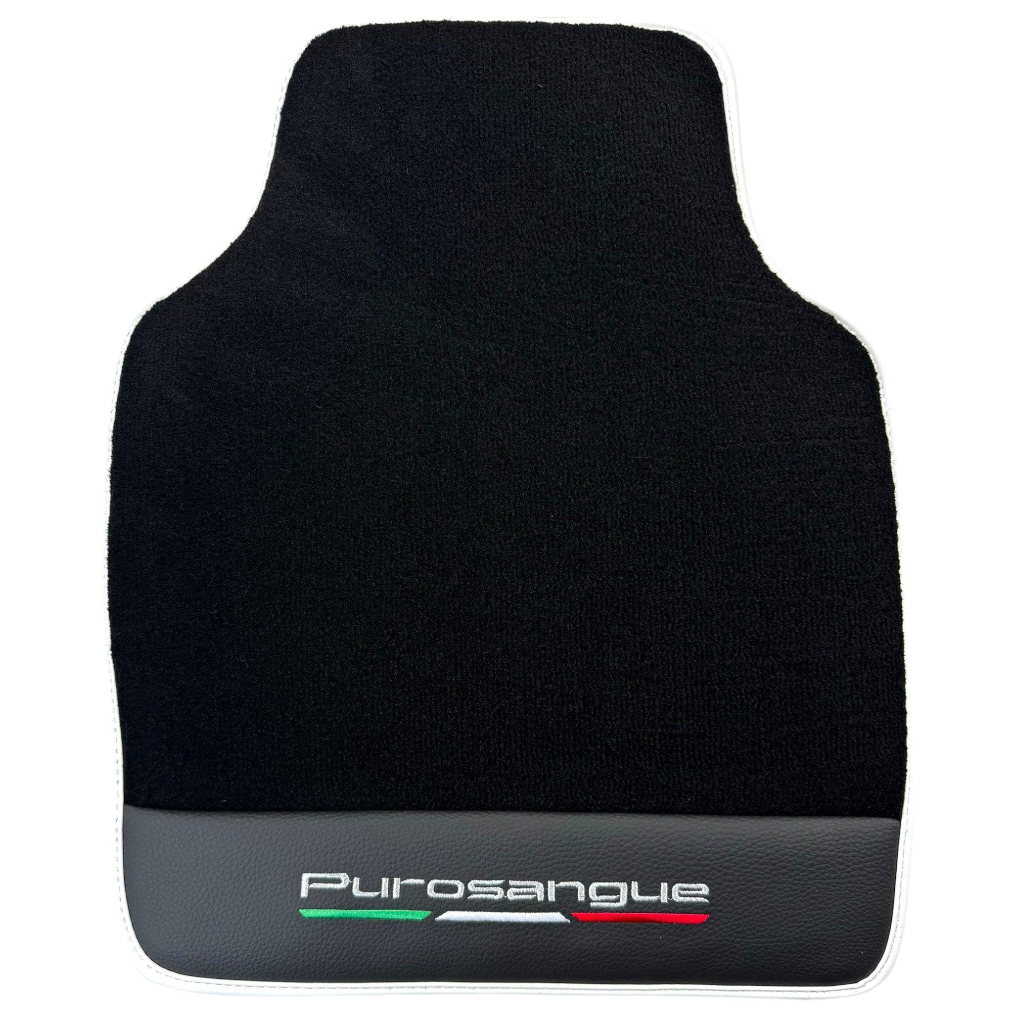 Black Floor Mats for Ferrari Purosangue with Leather and White Trim | Italian Edition - AutoWin