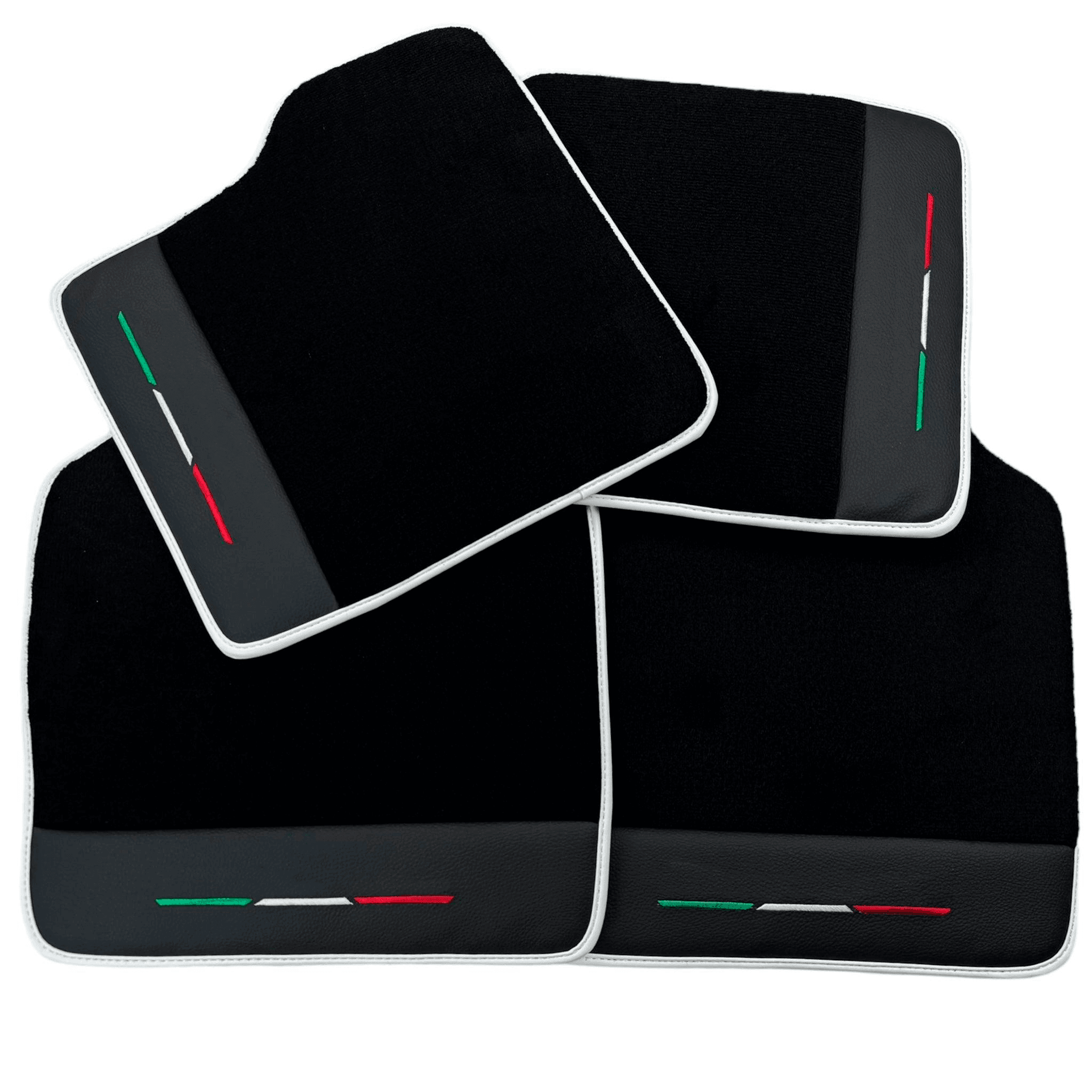 Black Floor Mats for Ferrari Purosangue with Leather and White Trim | Italian Edition - AutoWin