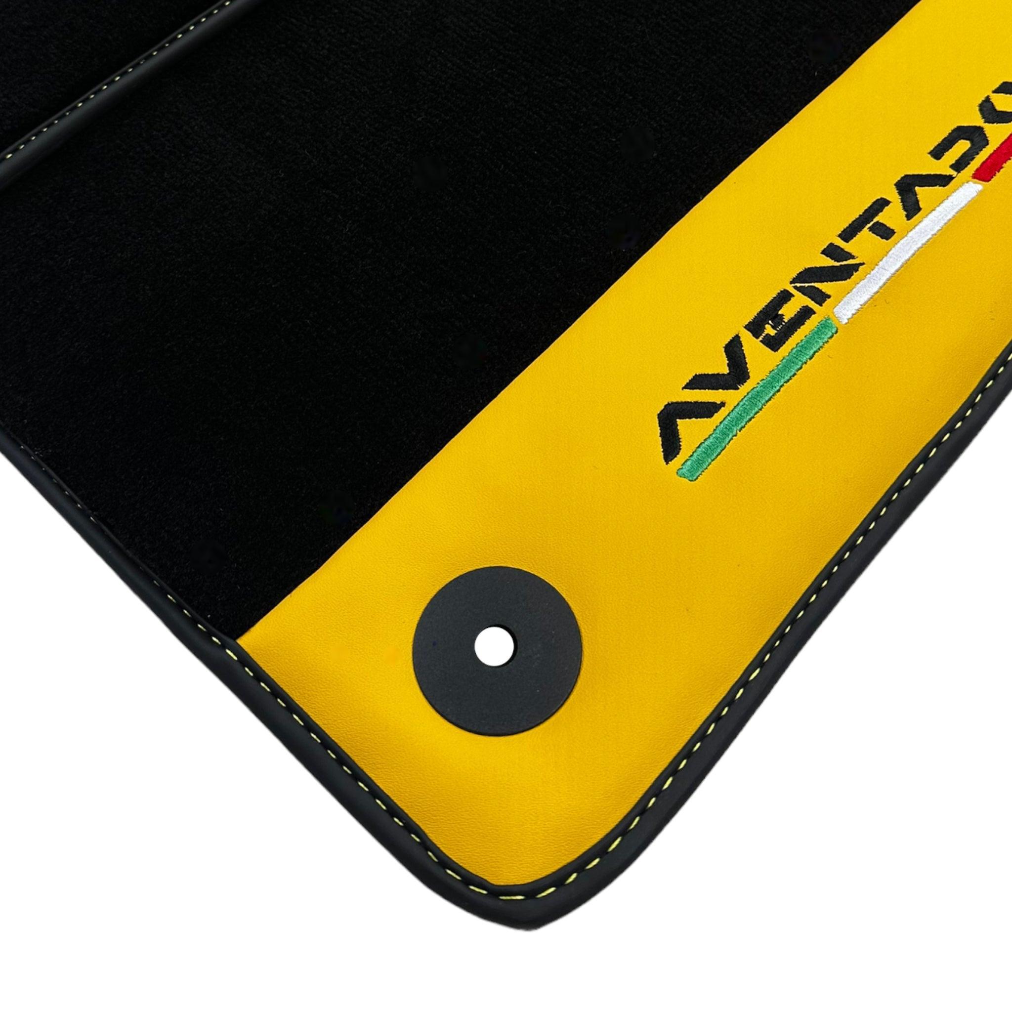 Black Floor Mats for Lamborghini Aventador with Yellow (Giallo Taurus) Nappa Leather - AutoWin