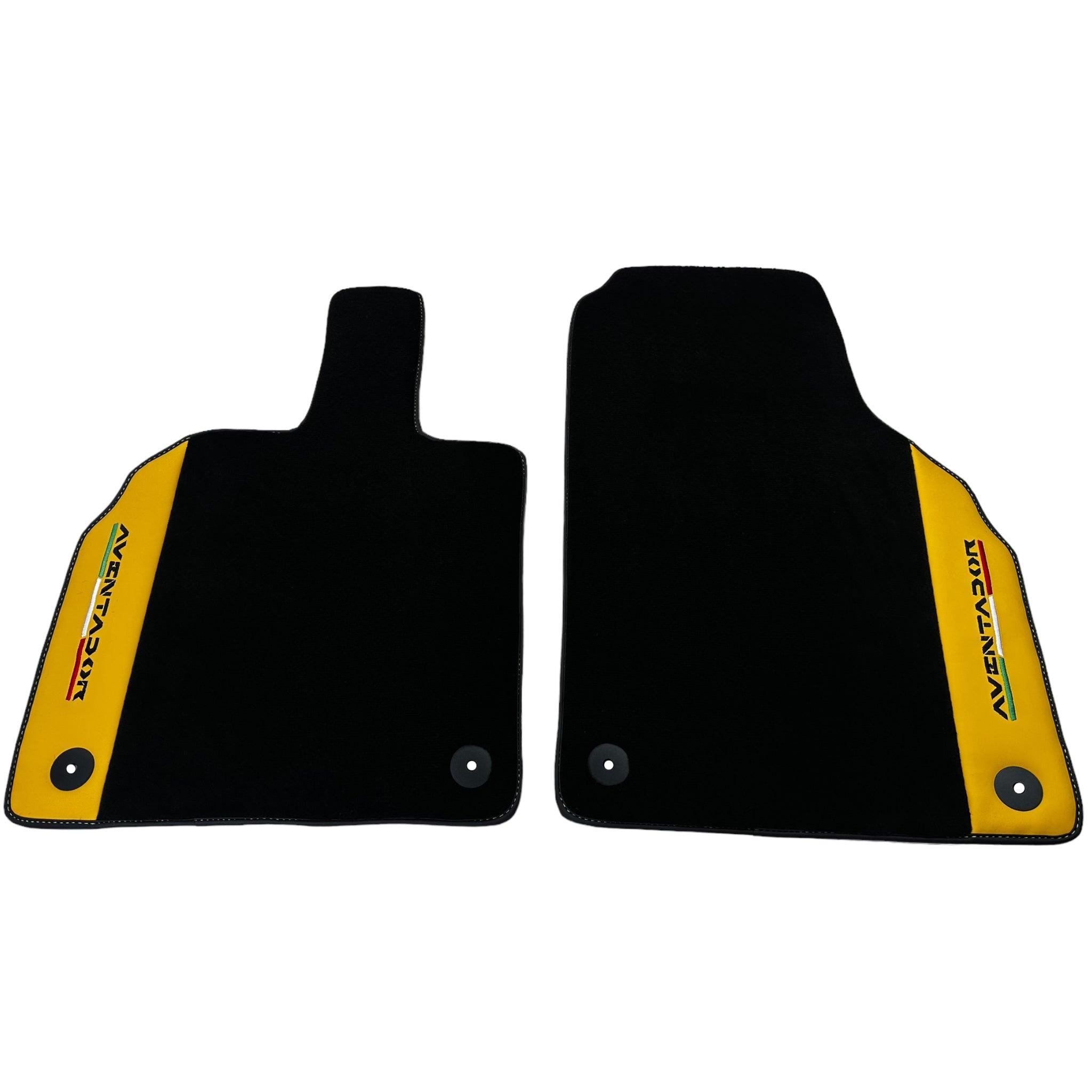 Black Floor Mats for Lamborghini Aventador with Yellow (Giallo Taurus) Nappa Leather - AutoWin