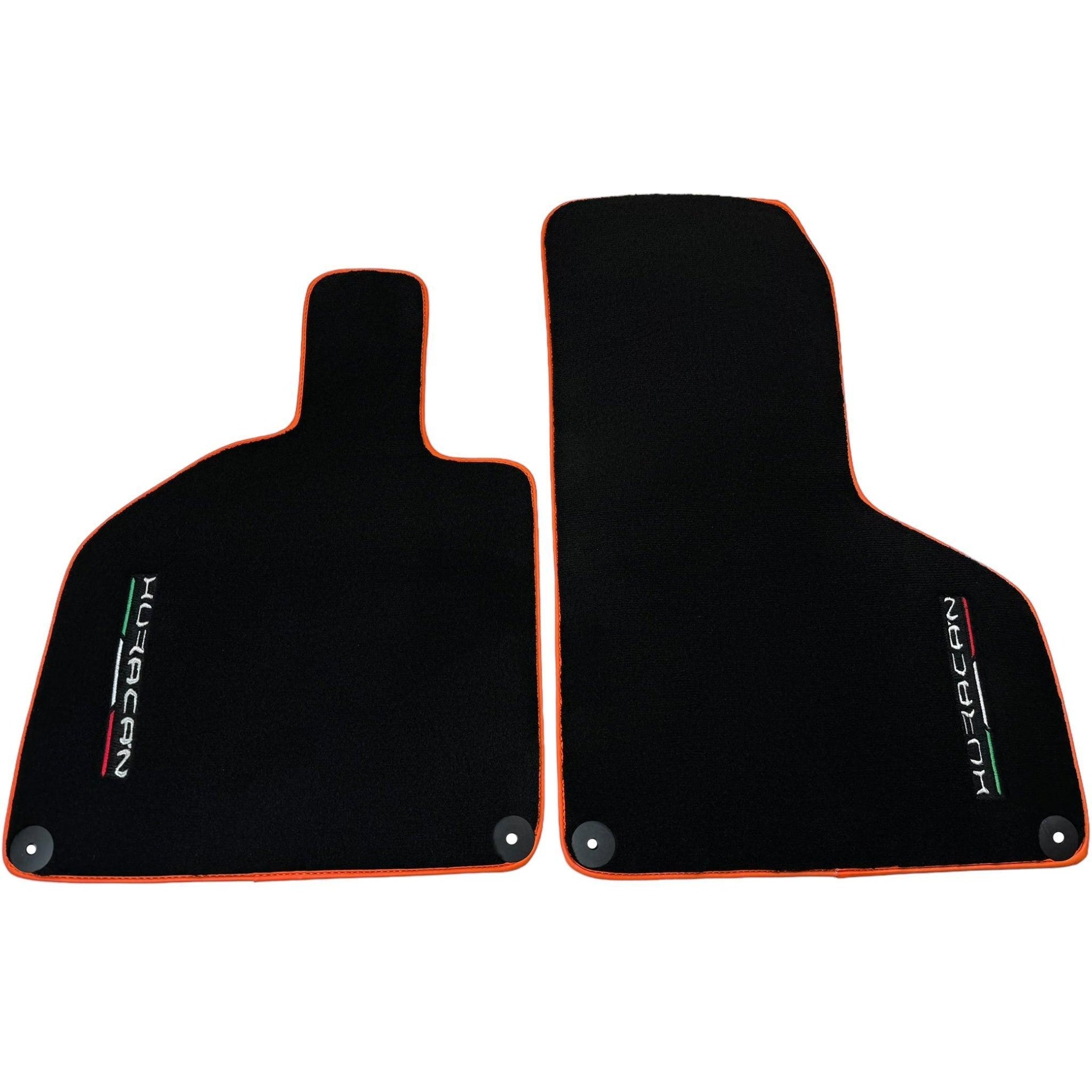 Black Floor Mats for Lamborghini Huracan (2014-2023) with Orange Leather Trim - AutoWin