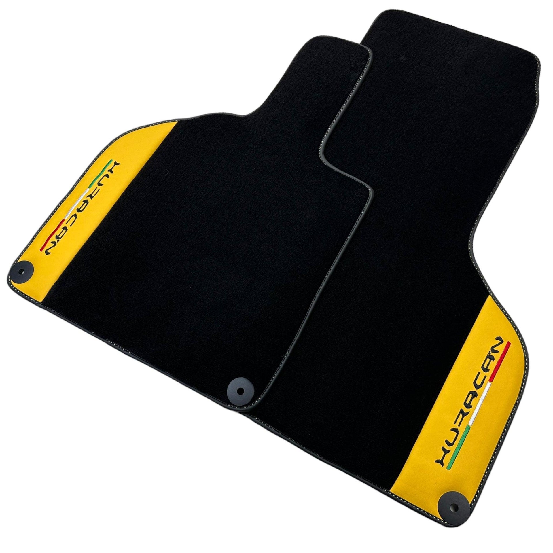 Black Floor Mats for Lamborghini Huracan With Yellow (Giallo Taurus) Nappa Leather - AutoWin