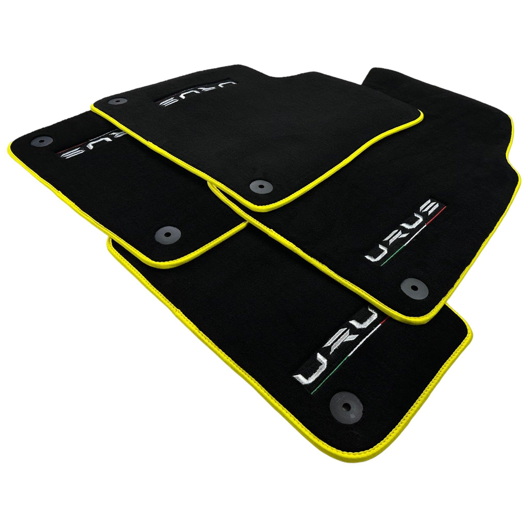 Black Floor Mats For Lamborghini Urus Tailored With Yellow Trim - AutoWin