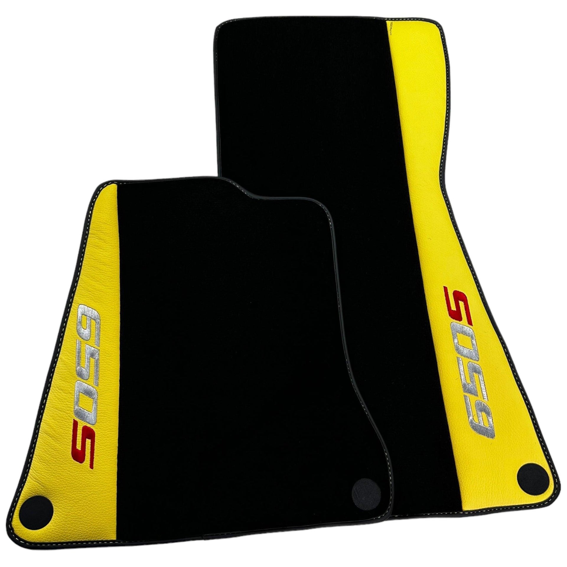 Black Floor Mats For McLaren 650S Black Tailored With Yellow Leather - AutoWin
