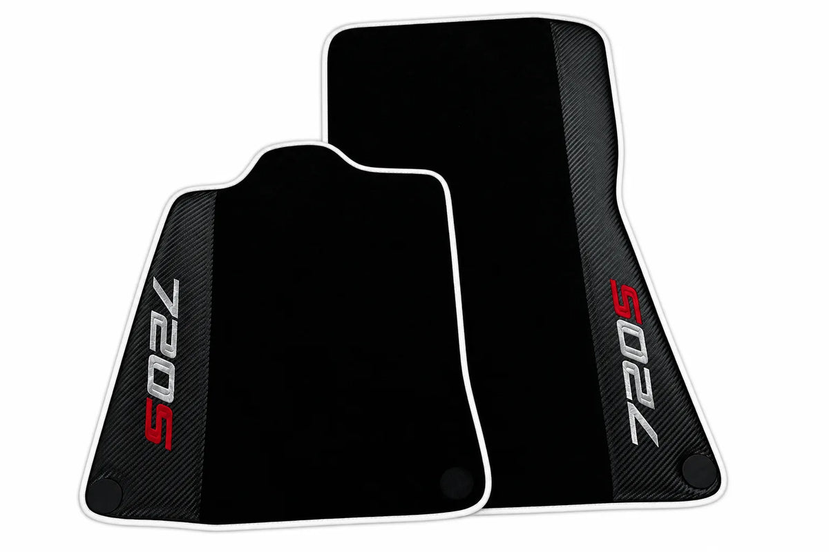 Black Floor Mats for McLaren 720S with Carbon Fiber | Various Trim Colors White trim