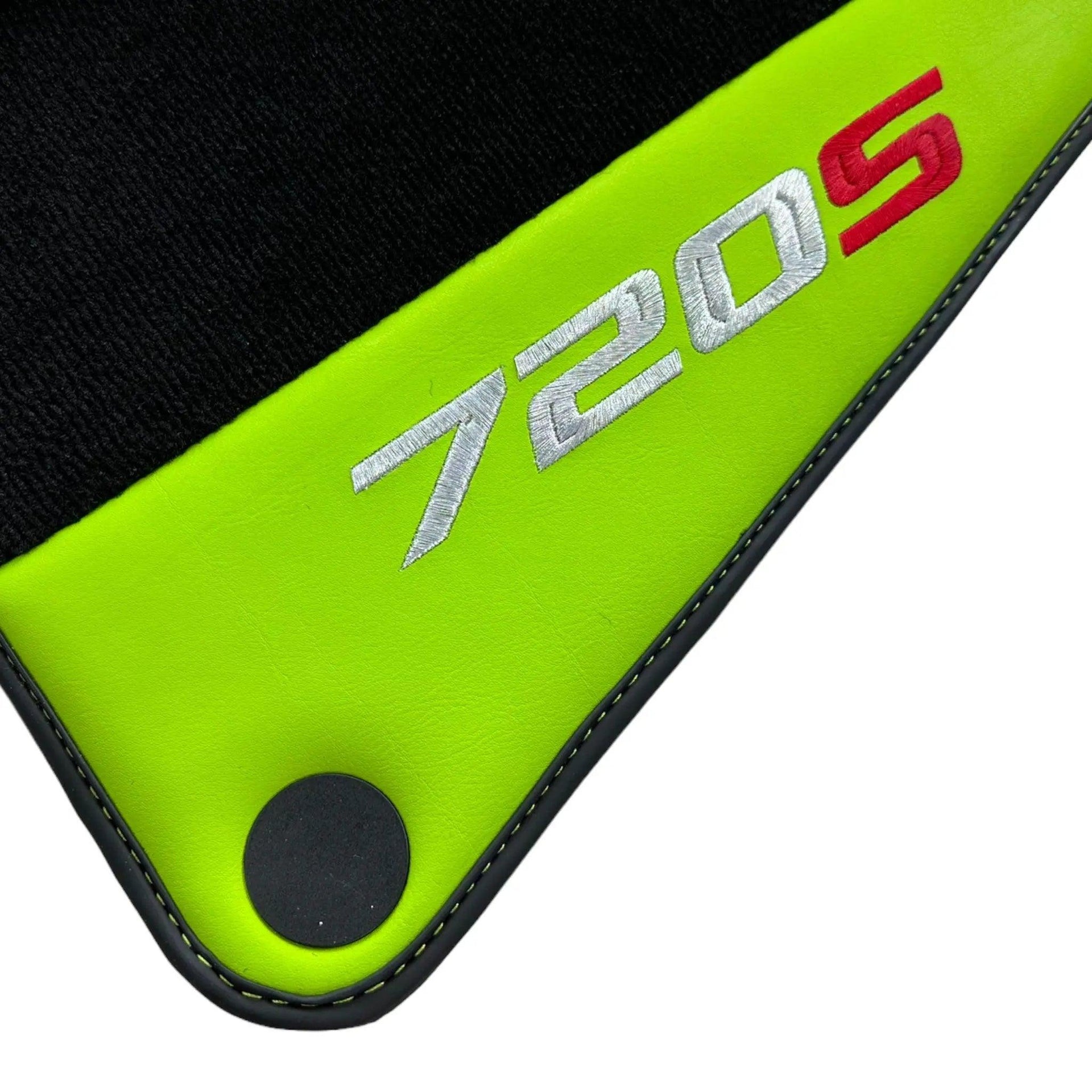 Black Floor Mats For McLaren 720S Year 2017-2021 With Green Leather - AutoWin
