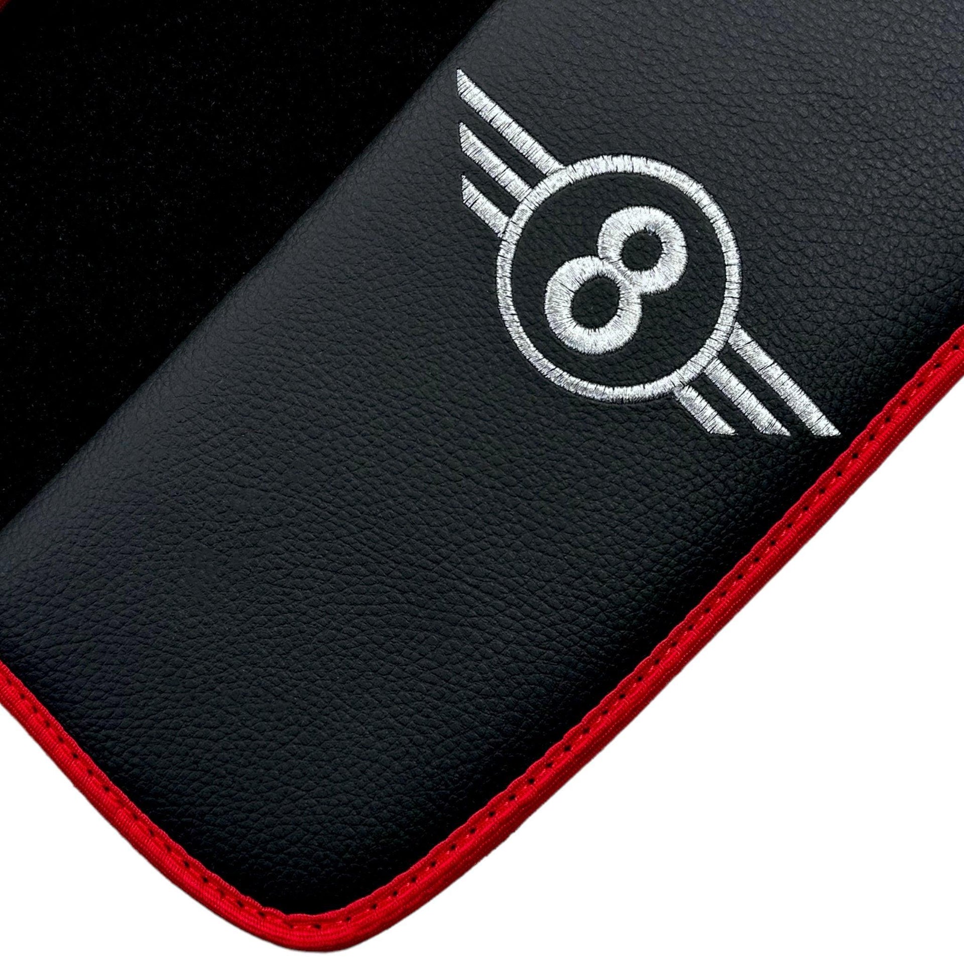 Black Floor Mats for Mini Cabrio R52 Convertible (2004-2009) With Leather | Red Trim - AutoWin