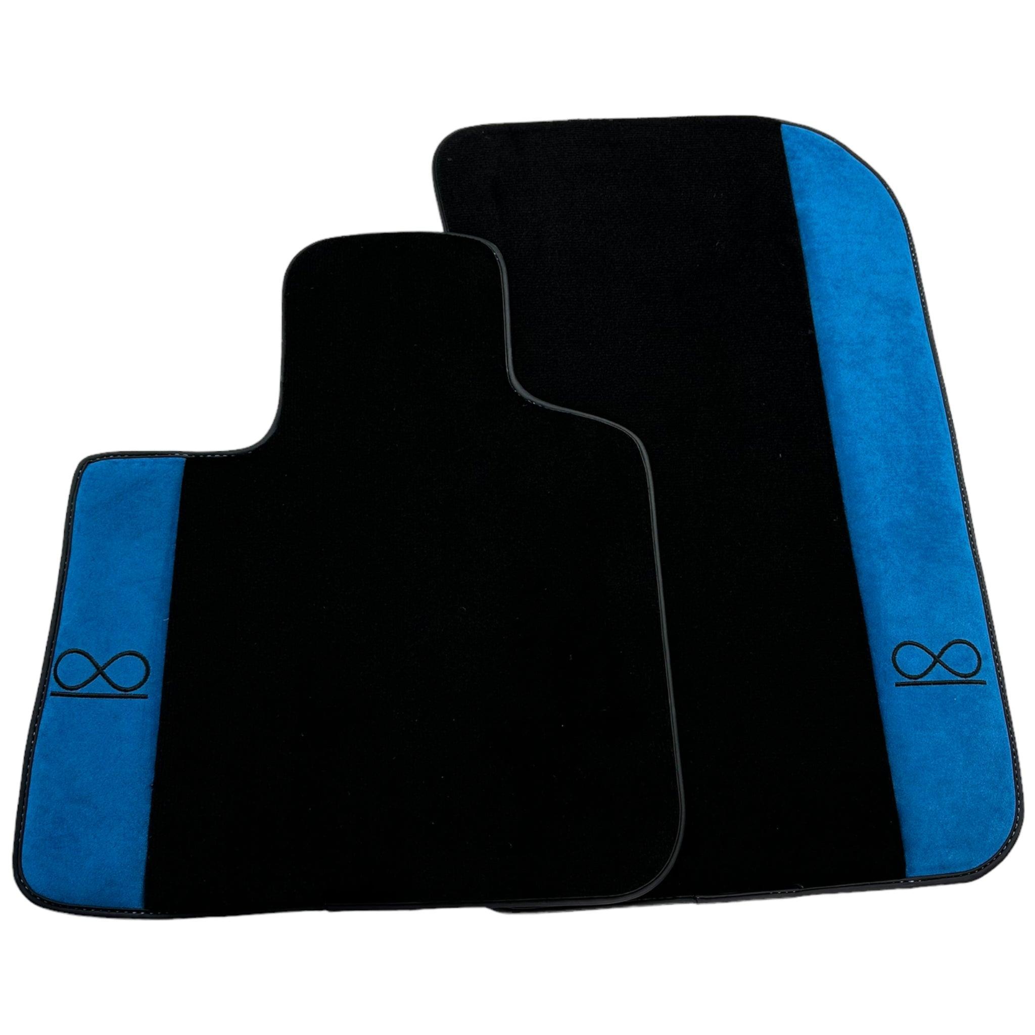 Black Floor Mats For Rolls Royce Black Badge Cullinan Blue Alcantara Leather - AutoWin
