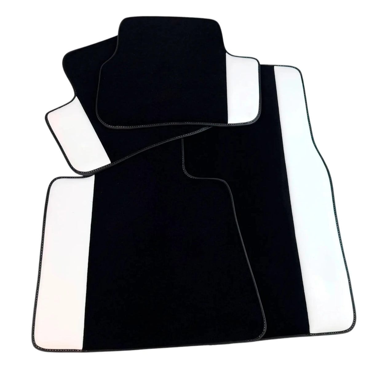 Black Floor Mats for Rolls Royce Phantom Drophead Coupe (2007-2016) with White Leather