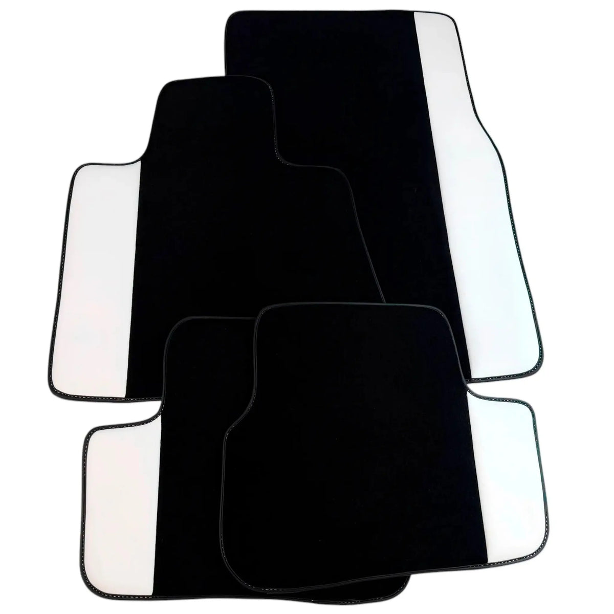 Black Floor Mats for Rolls Royce Phantom Sedan (2003-2016) with White Leather