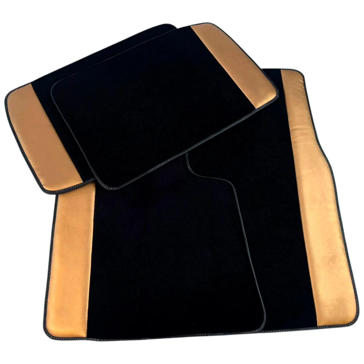 Black Floor Mats for Rolls Royce Wraith (2013–2023) with Golden Leather