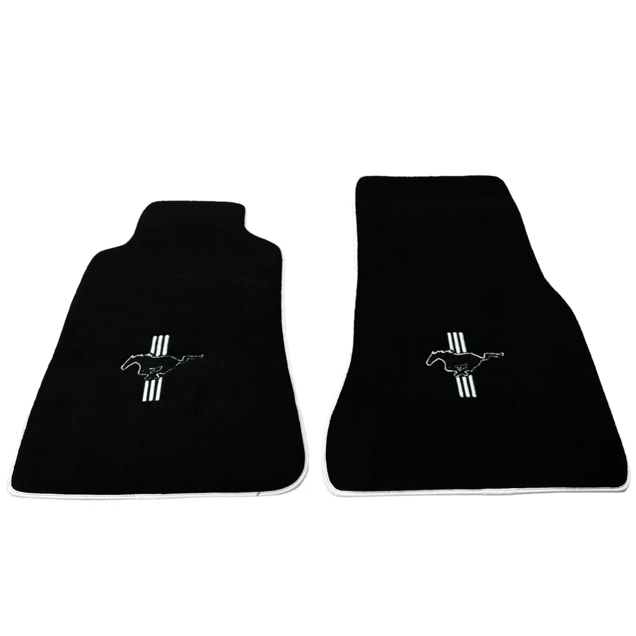 Black Floor Mats with White Trim For Ford Mustang V (2004-2010) With Pony - AutoWin