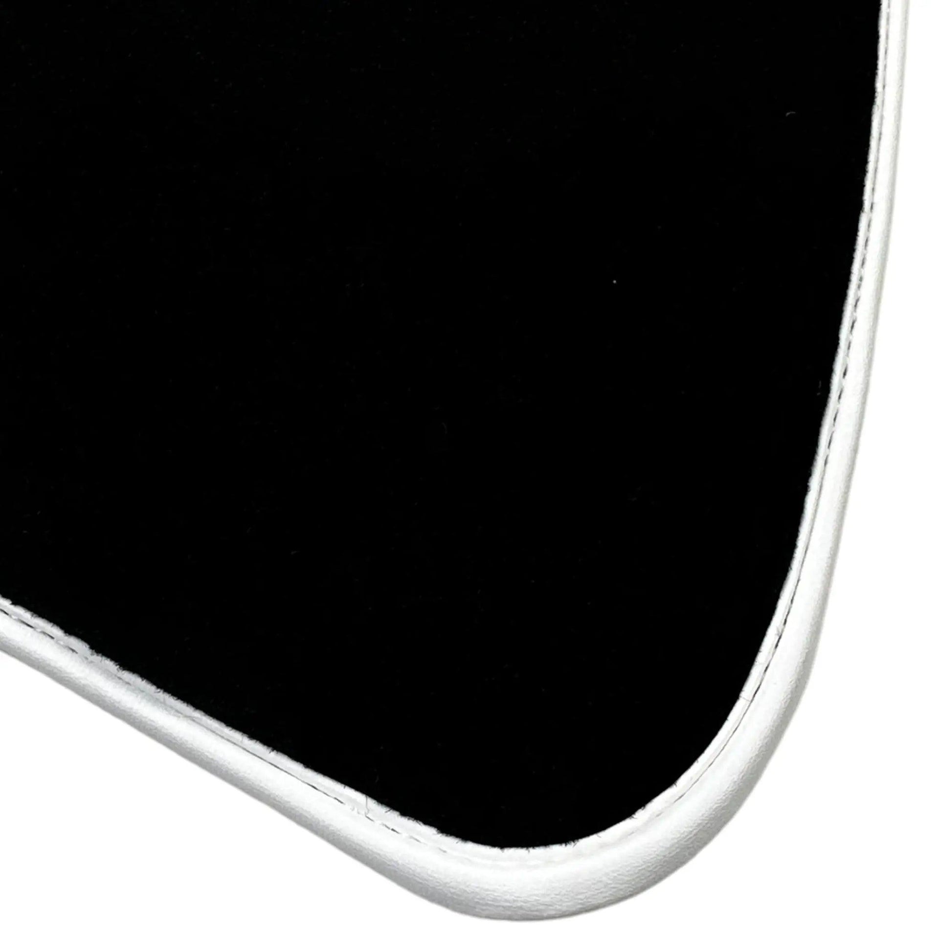 Black Floor Mats with White Trim For Ford Mustang VI (2015-2023) With Pony - AutoWin