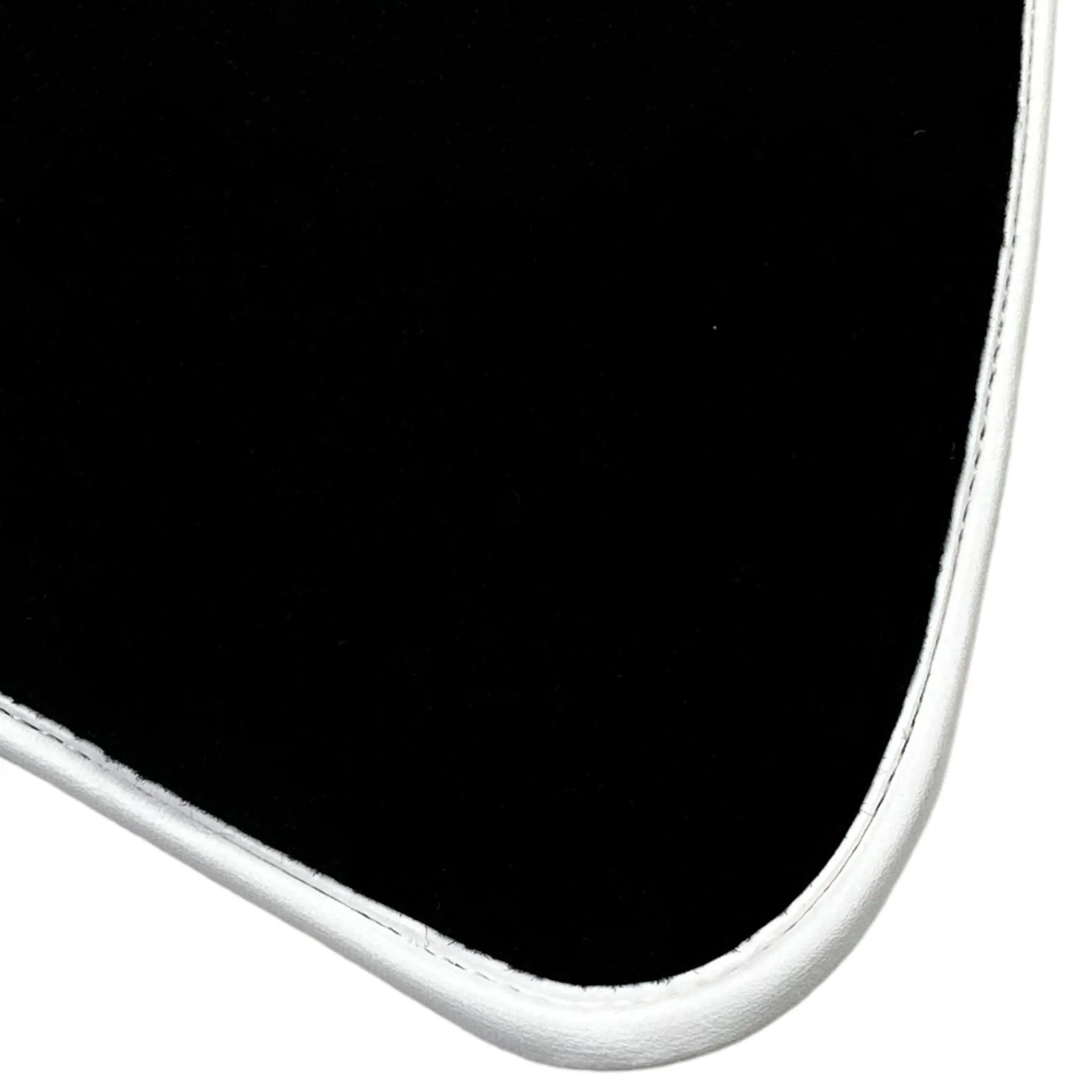Black Floor Mats with White Trim For Ford Mustang VI (2015-2023) With Pony - AutoWin